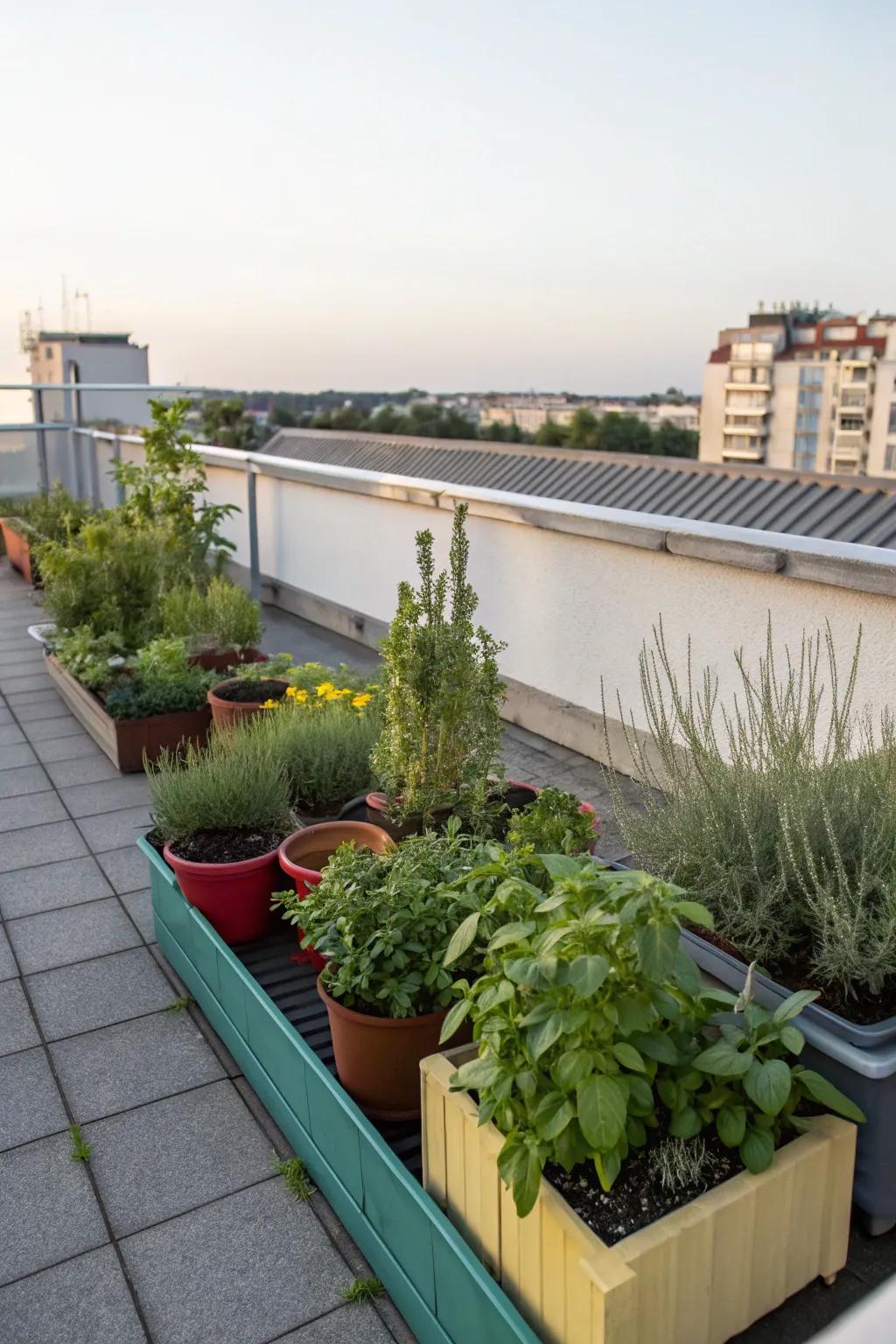 A mini herb garden offers fresh ingredients and a touch of greenery.