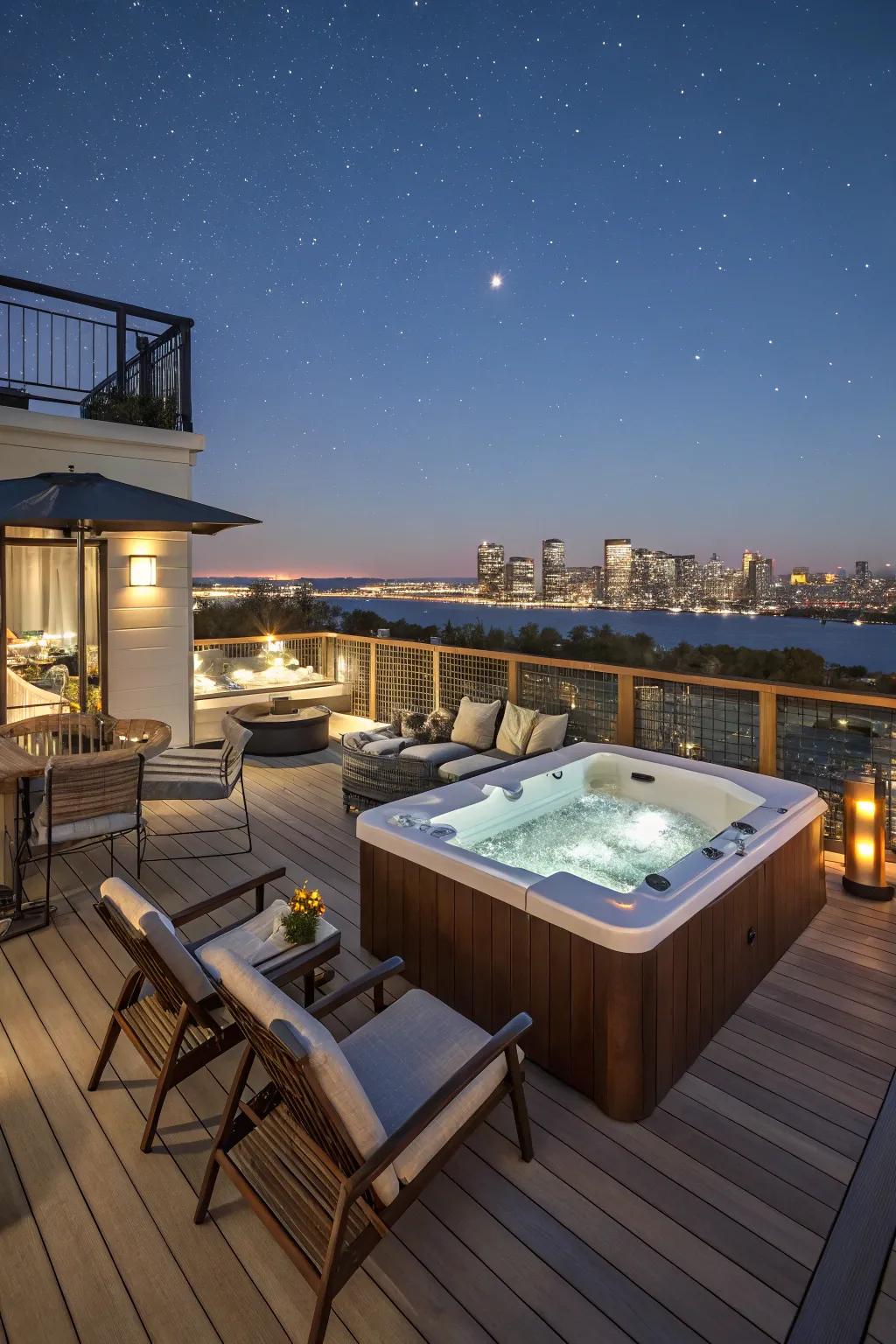 Create dynamic spaces with a multi-level rooftop jacuzzi deck.
