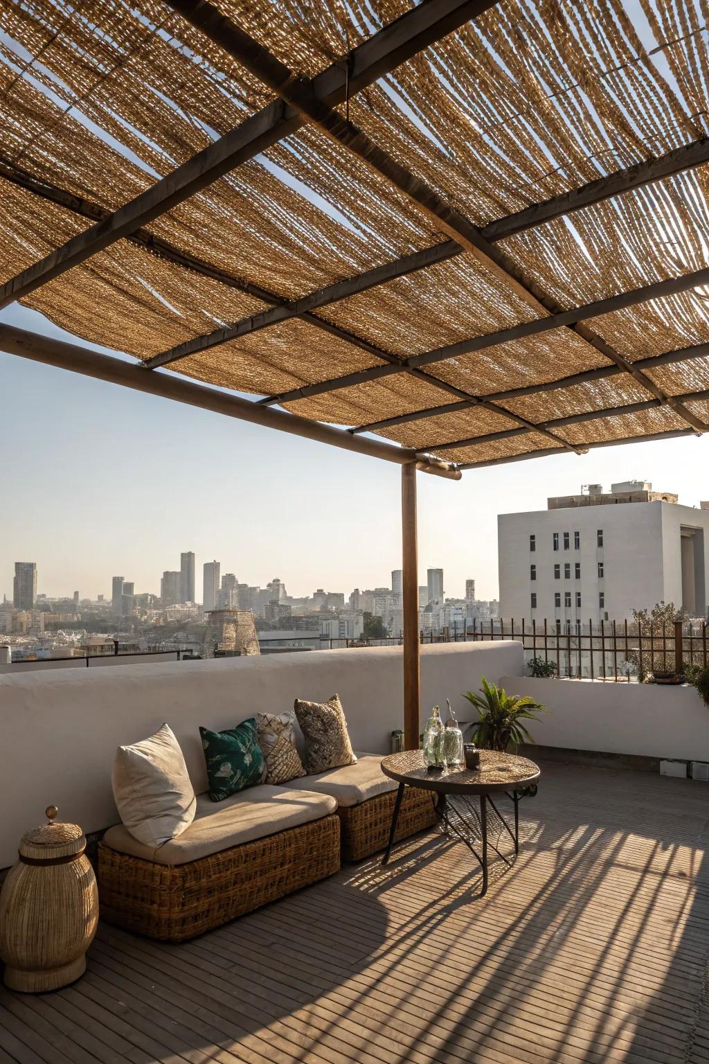 Infuse rustic charm with a naturally woven roof.