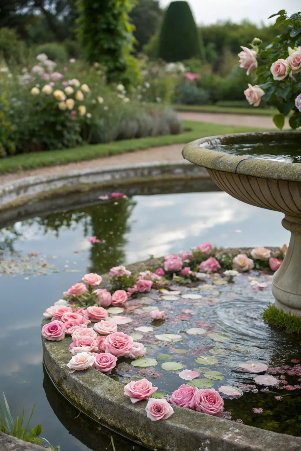 Floating garden islands providing a magical rose display.