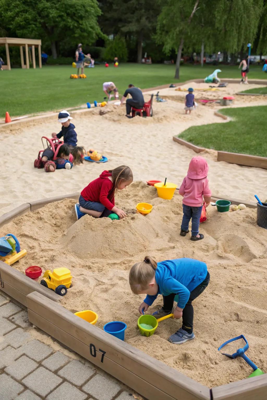 A sand pit with imaginative play stations for endless fun.