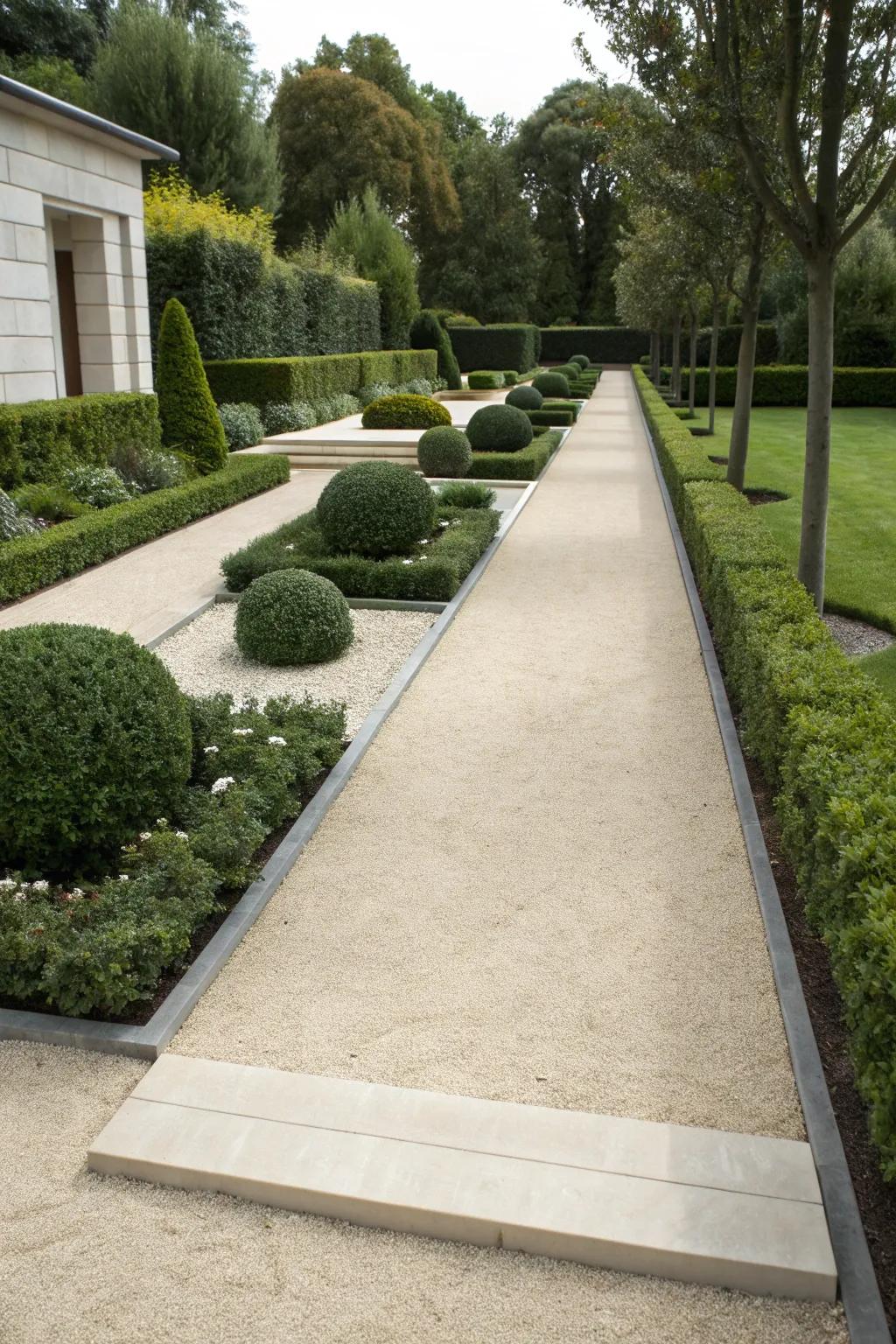 Minimalist modern sand walkway for sleek garden design.