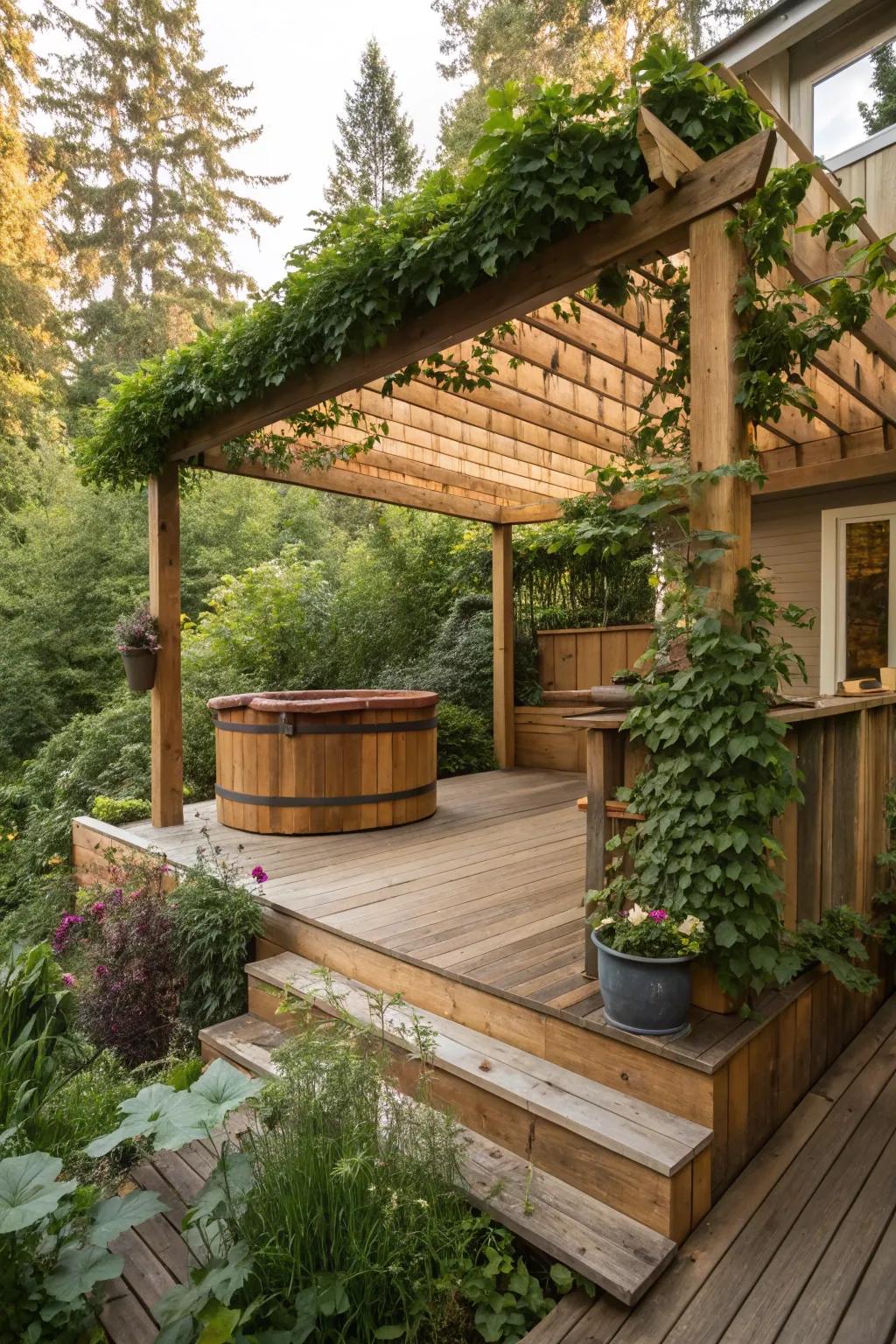 A pergola adds architectural interest and shade to your sauna deck.