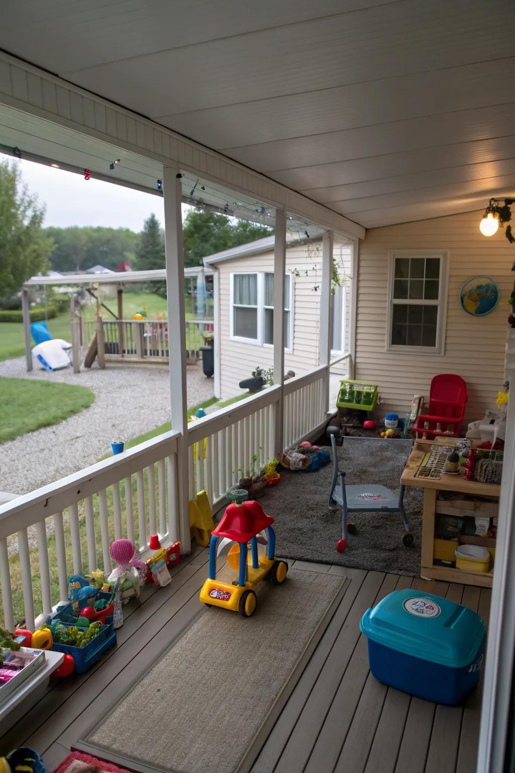 A playful porch space for kids to explore and enjoy.