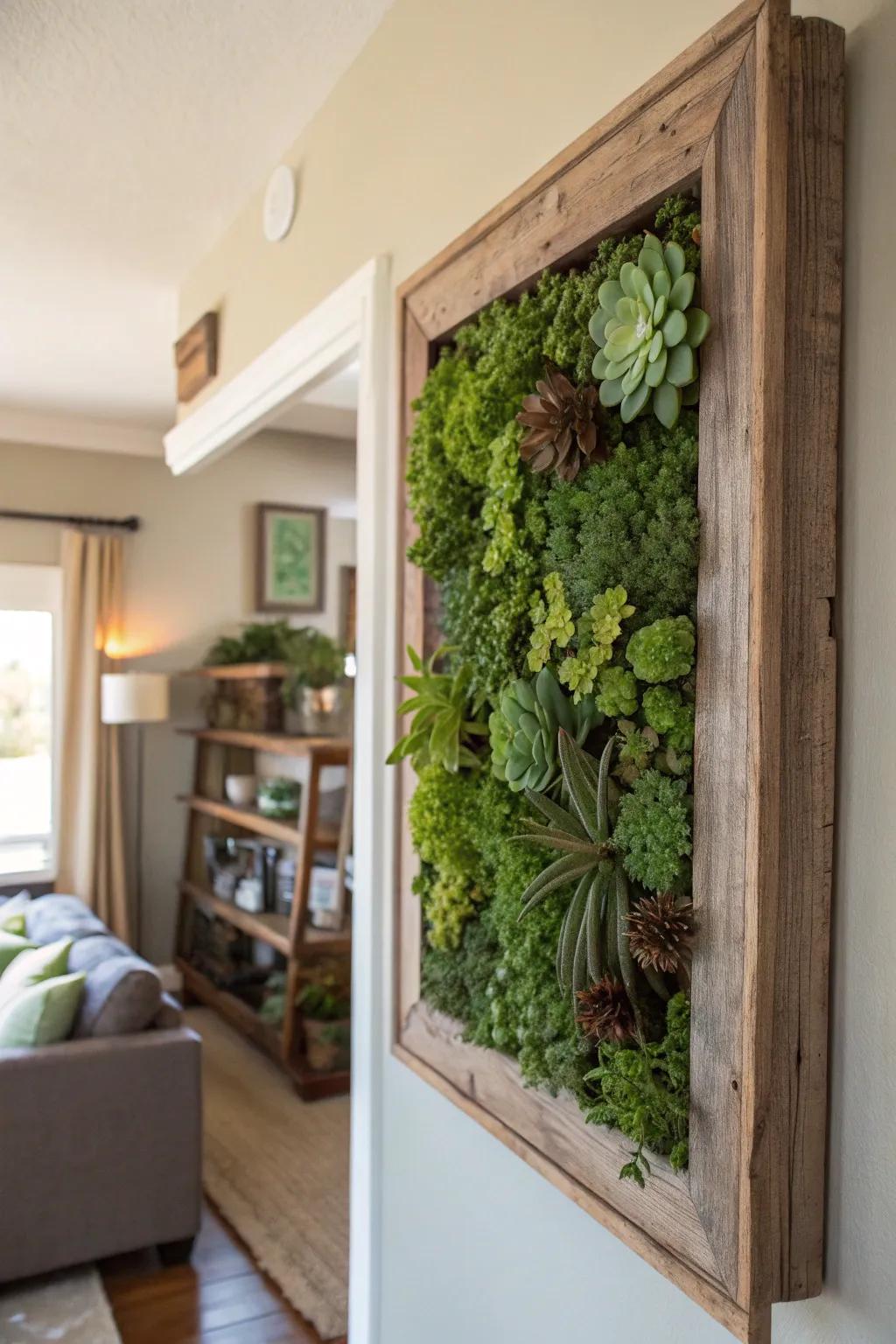 Framed sedums make for stunning living wall art.