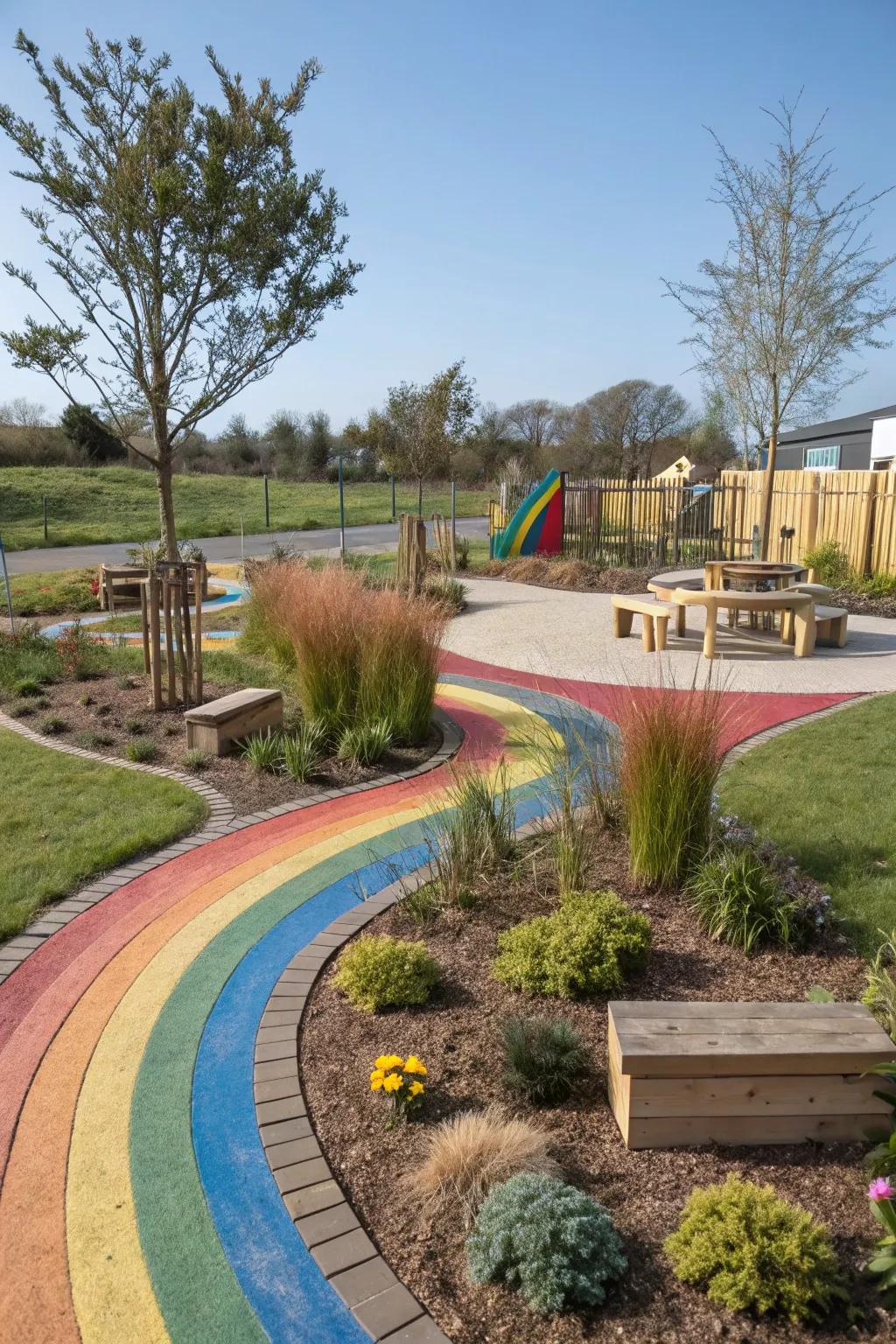 Themed areas add educational elements to the sensory garden.