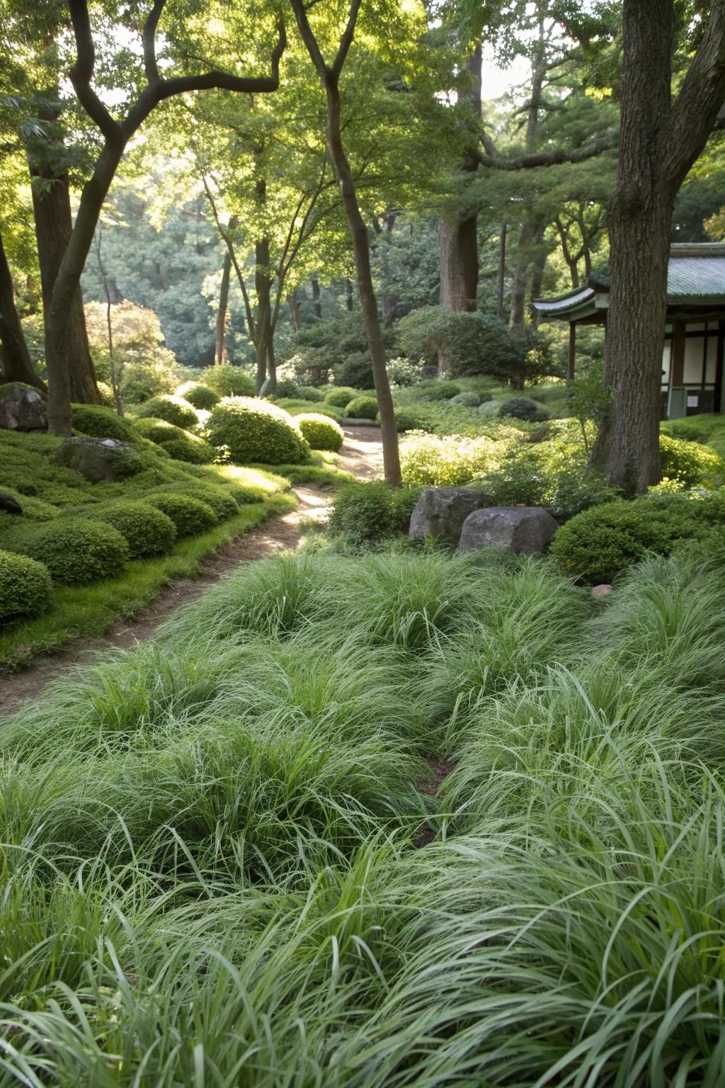 Shade-tolerant grasses add movement and grace to the garden.