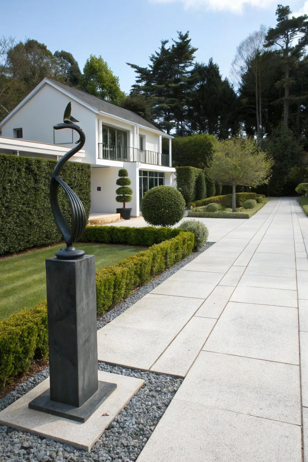 Art installations add a unique touch to shared driveways.