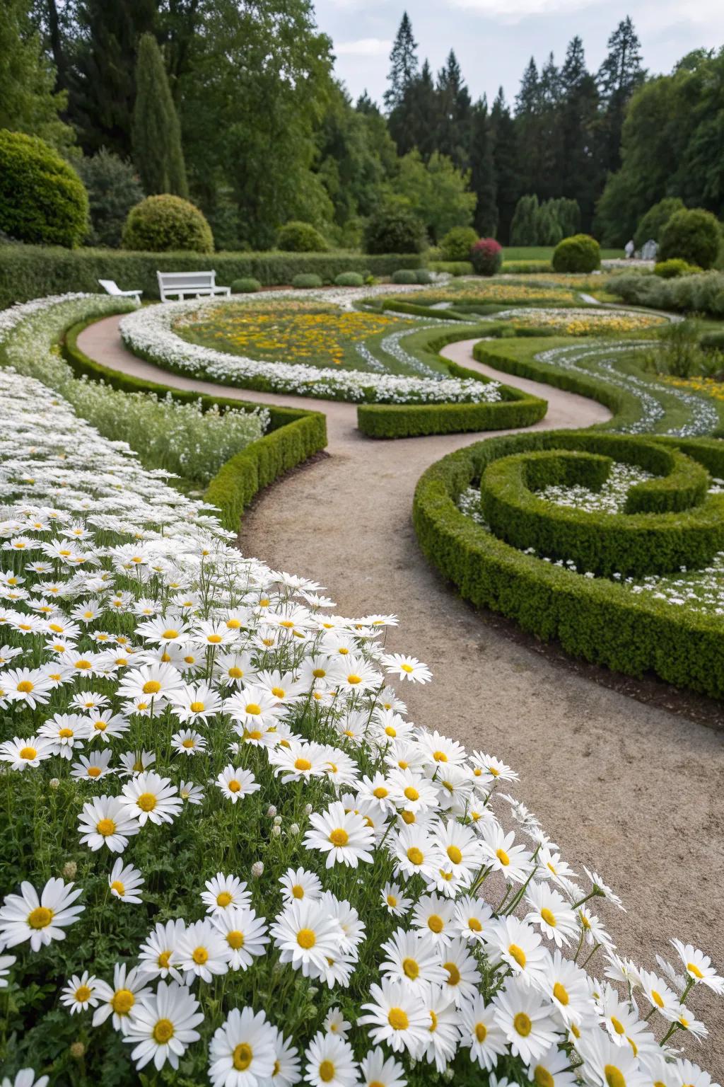 Artistic expression: Shasta daisies forming beautiful garden patterns.