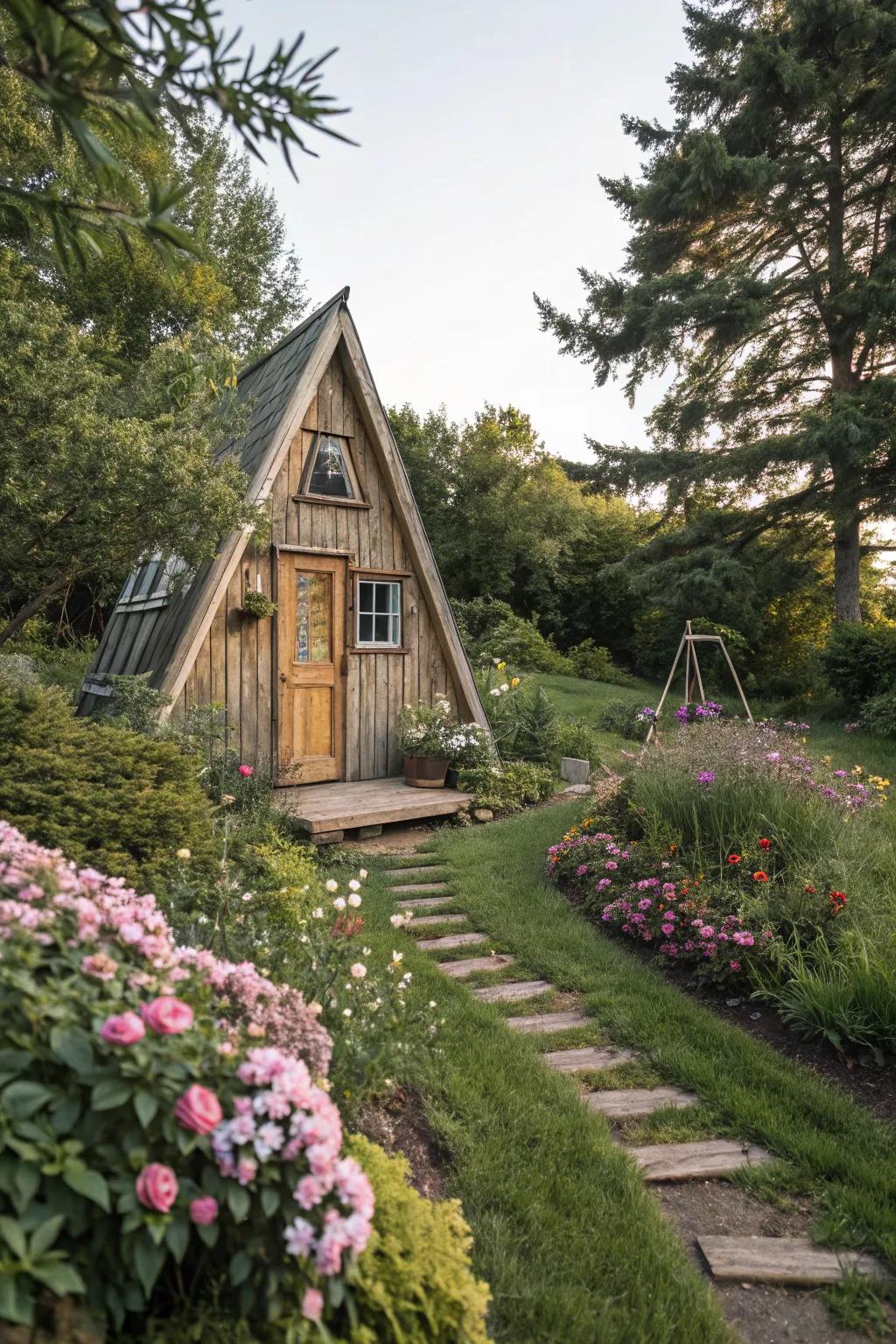 A distinctive A-frame shed cabin design