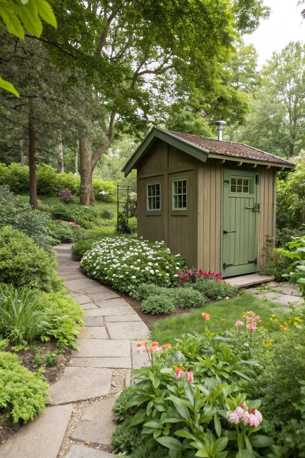 Earth-tone camouflage sheds blend seamlessly with nature.