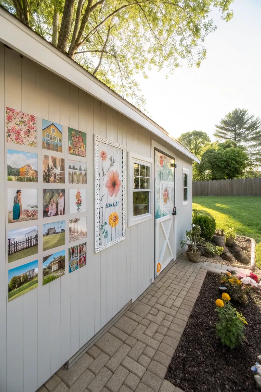 Custom decals add personality to a shed wall.