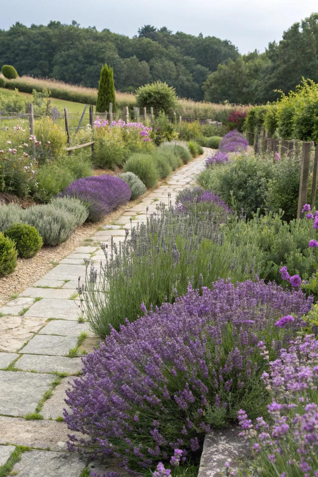 A fragrant herb garden featuring aromatic shrubs.