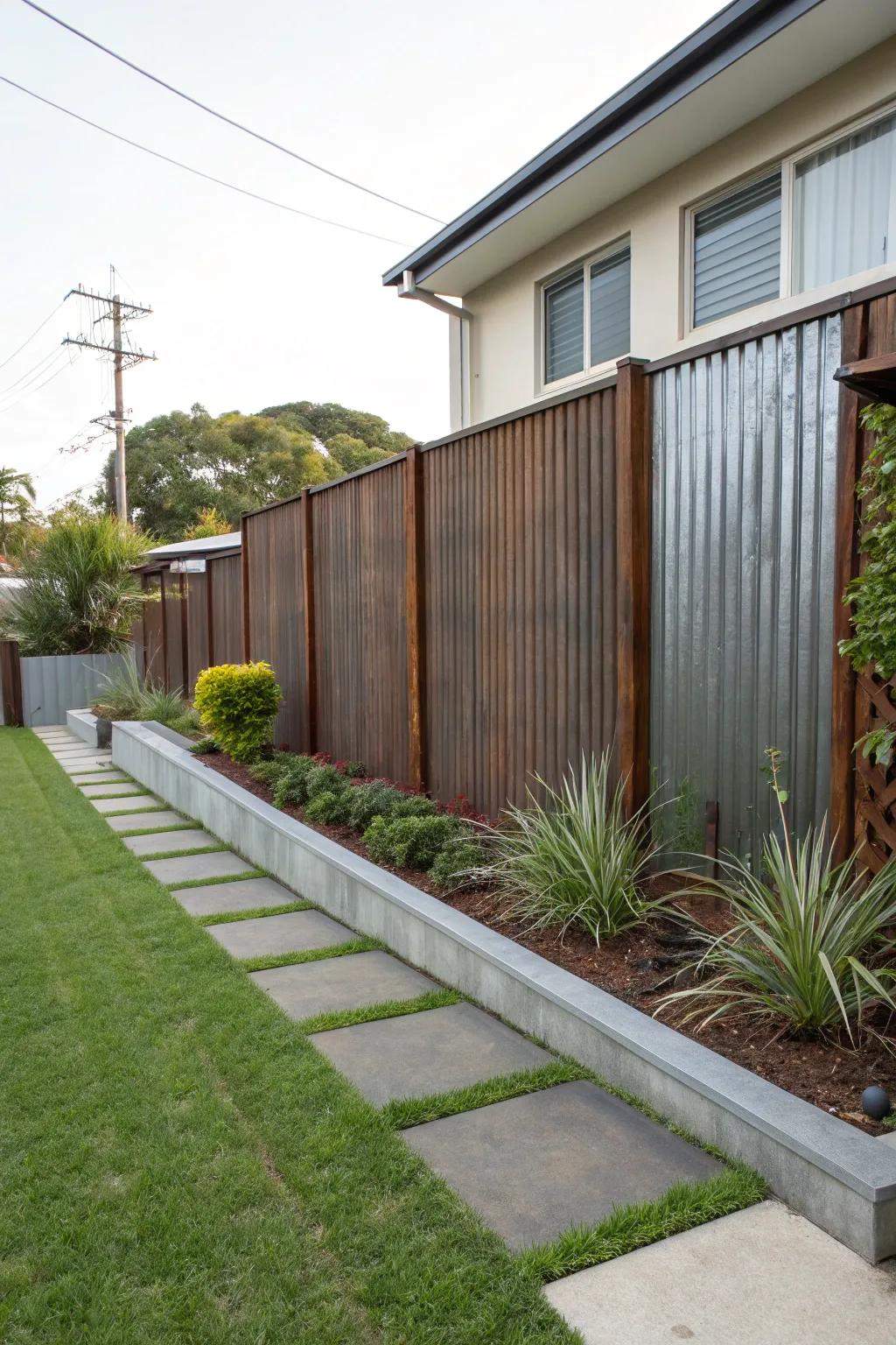 Corrugated metal fences bring a bold, industrial chic vibe.