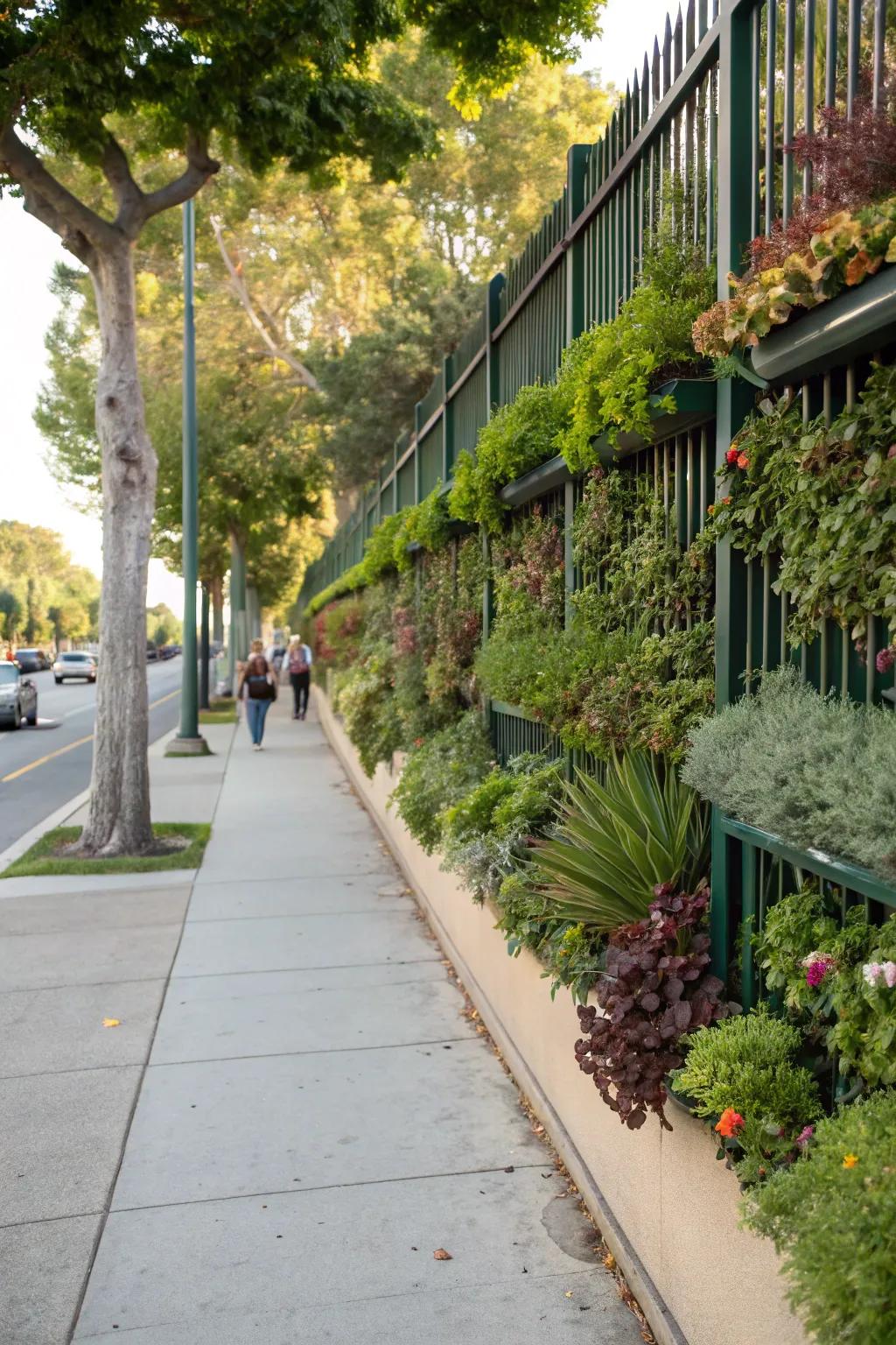 Vertical gardens turn fences into lush, living walls.