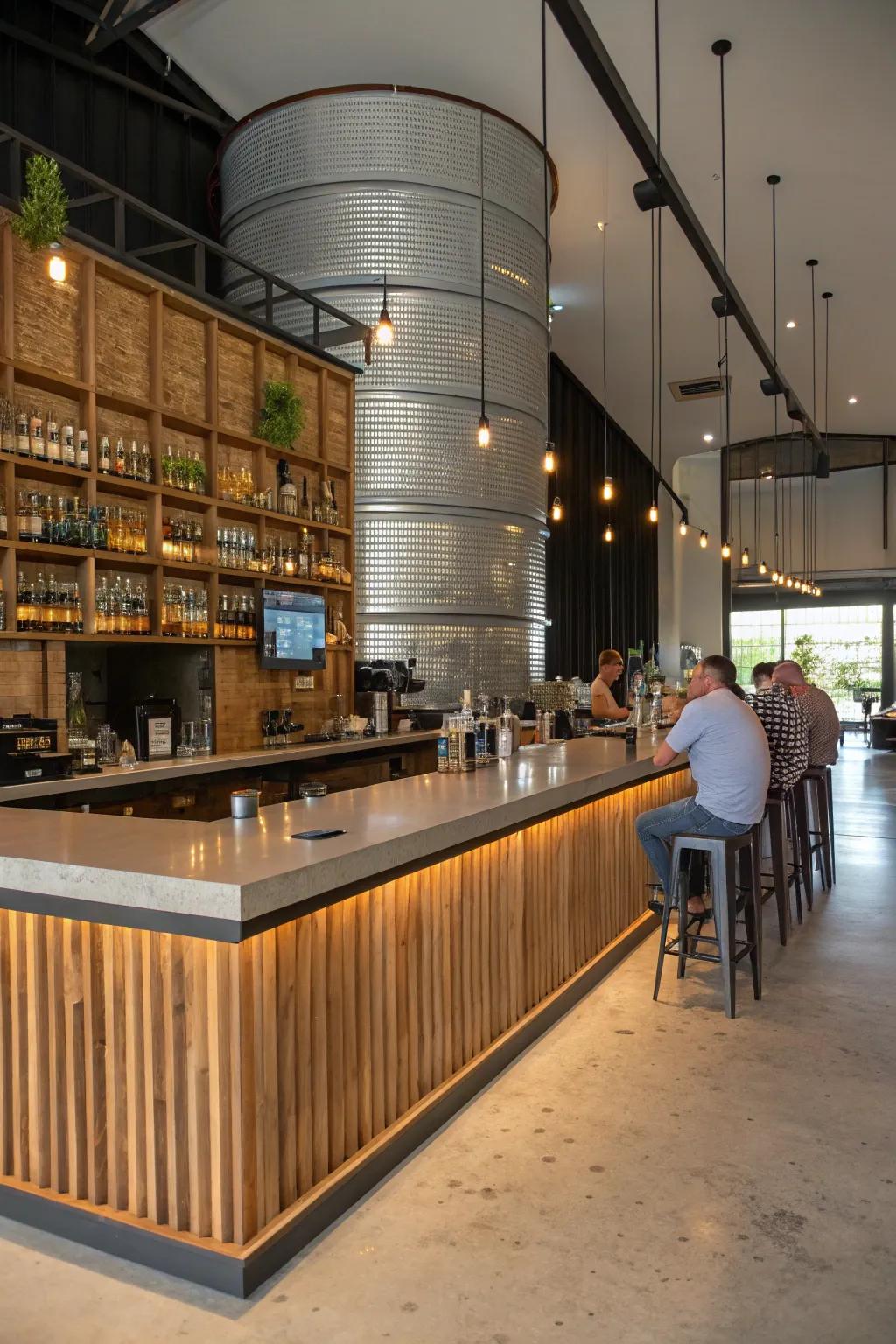 A sustainable bar top adding style and responsibility to a silo bar.