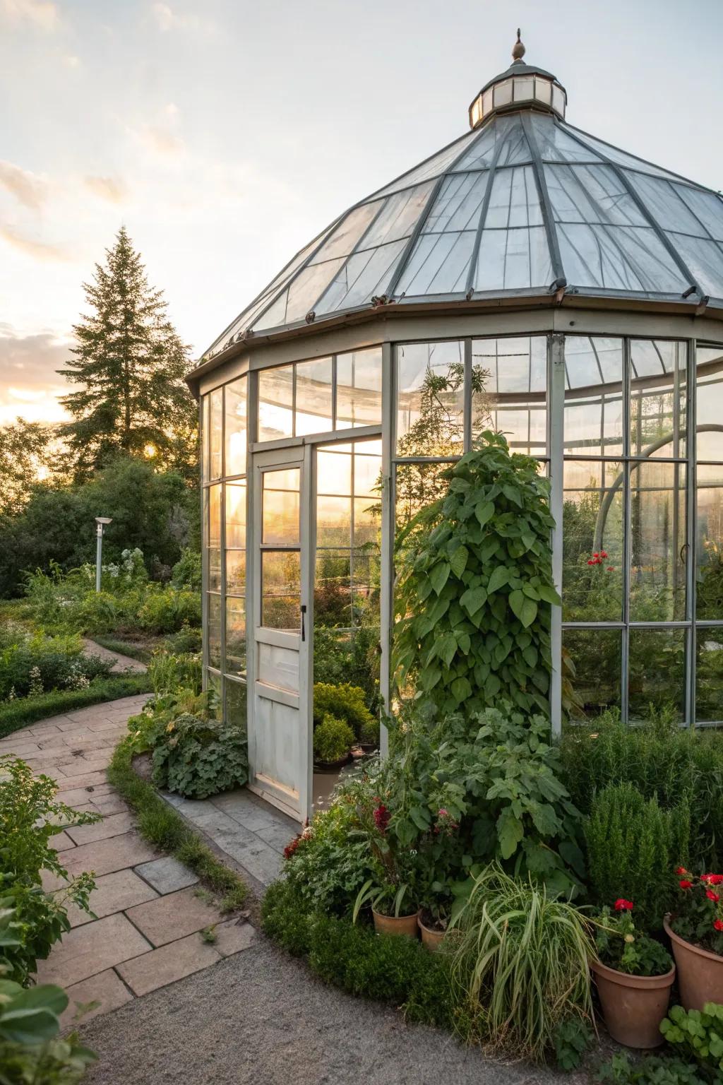 A silo gazebo reimagined as a lush greenhouse haven.