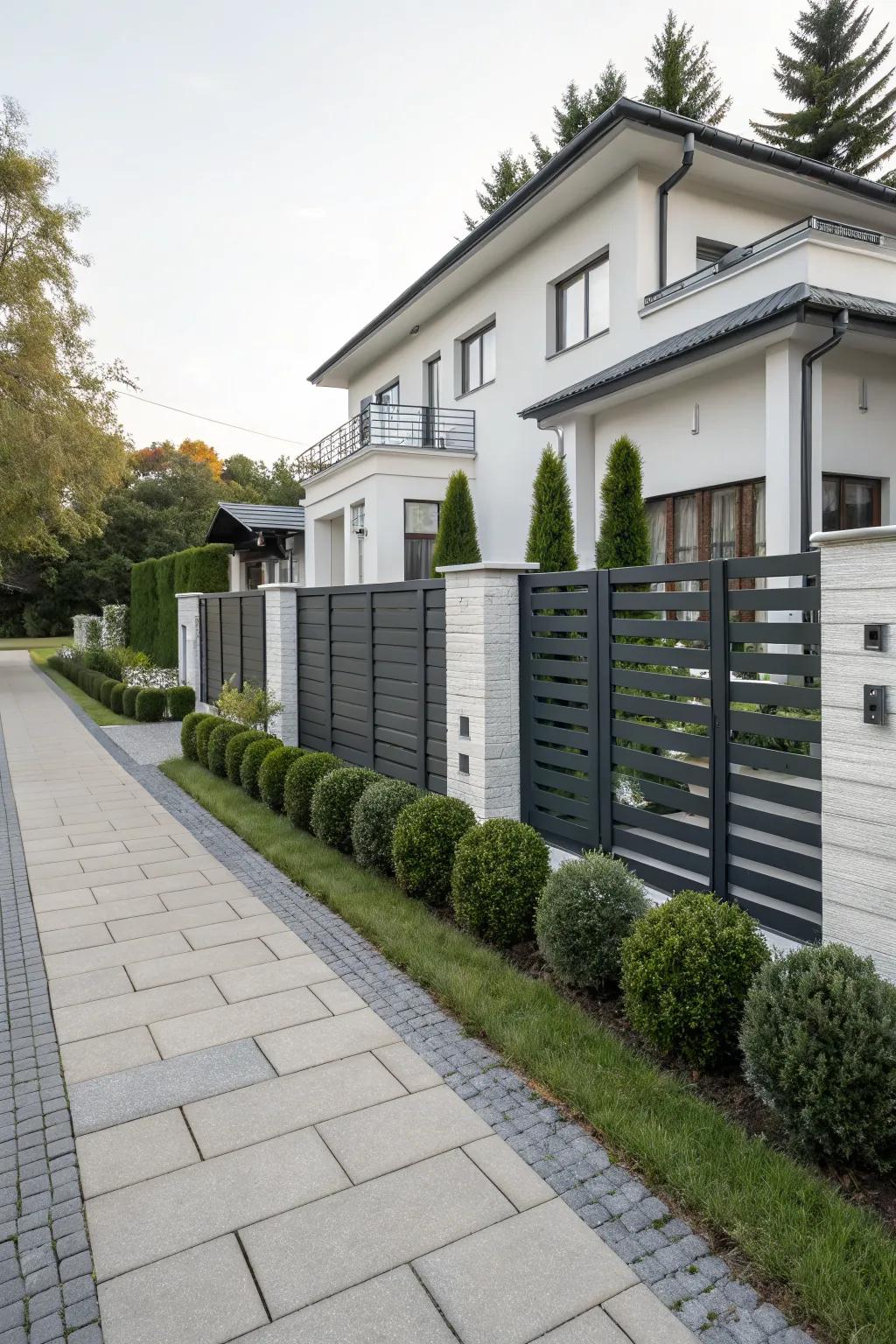 A stylish fence defining the yard with added charm.