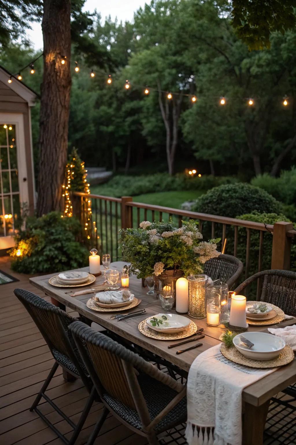 Enjoy meals outdoors with a dedicated dining area on your deck.