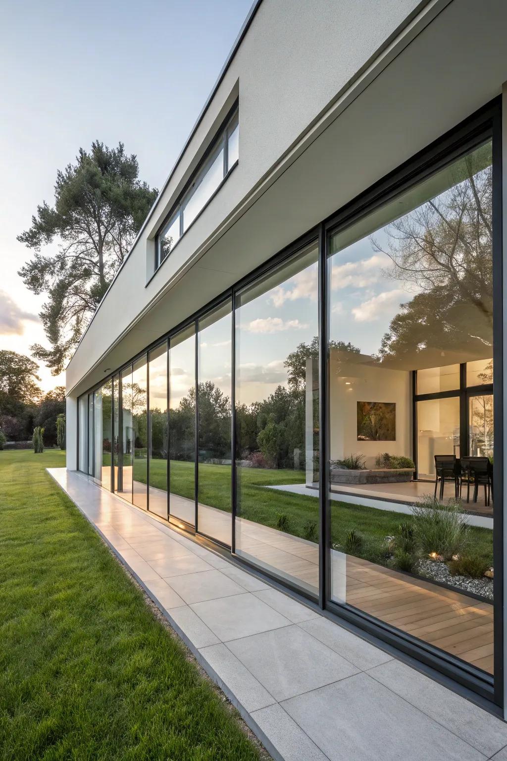 Modern house with sleek reflective glass windows