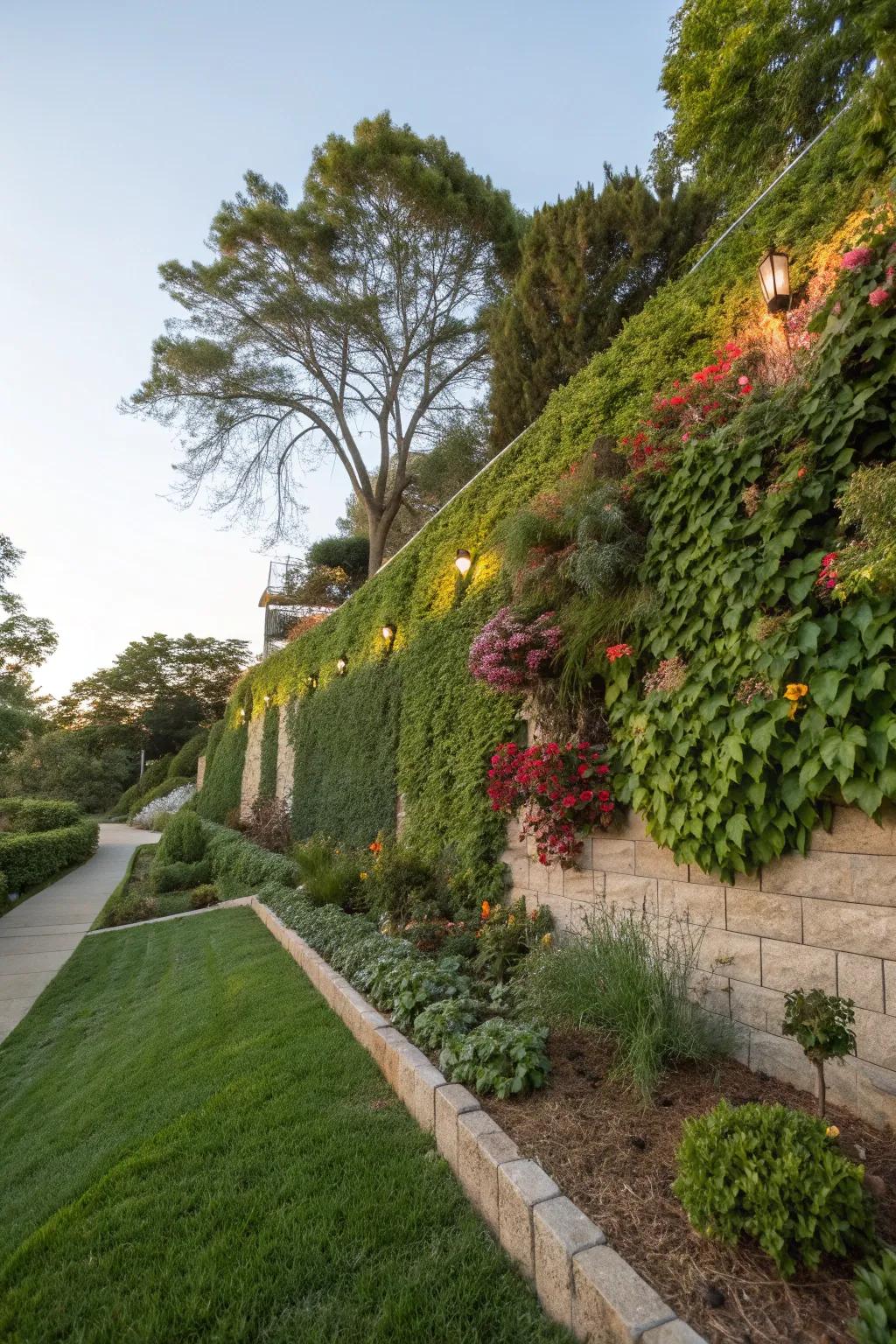 Living walls create lush vertical landscapes.