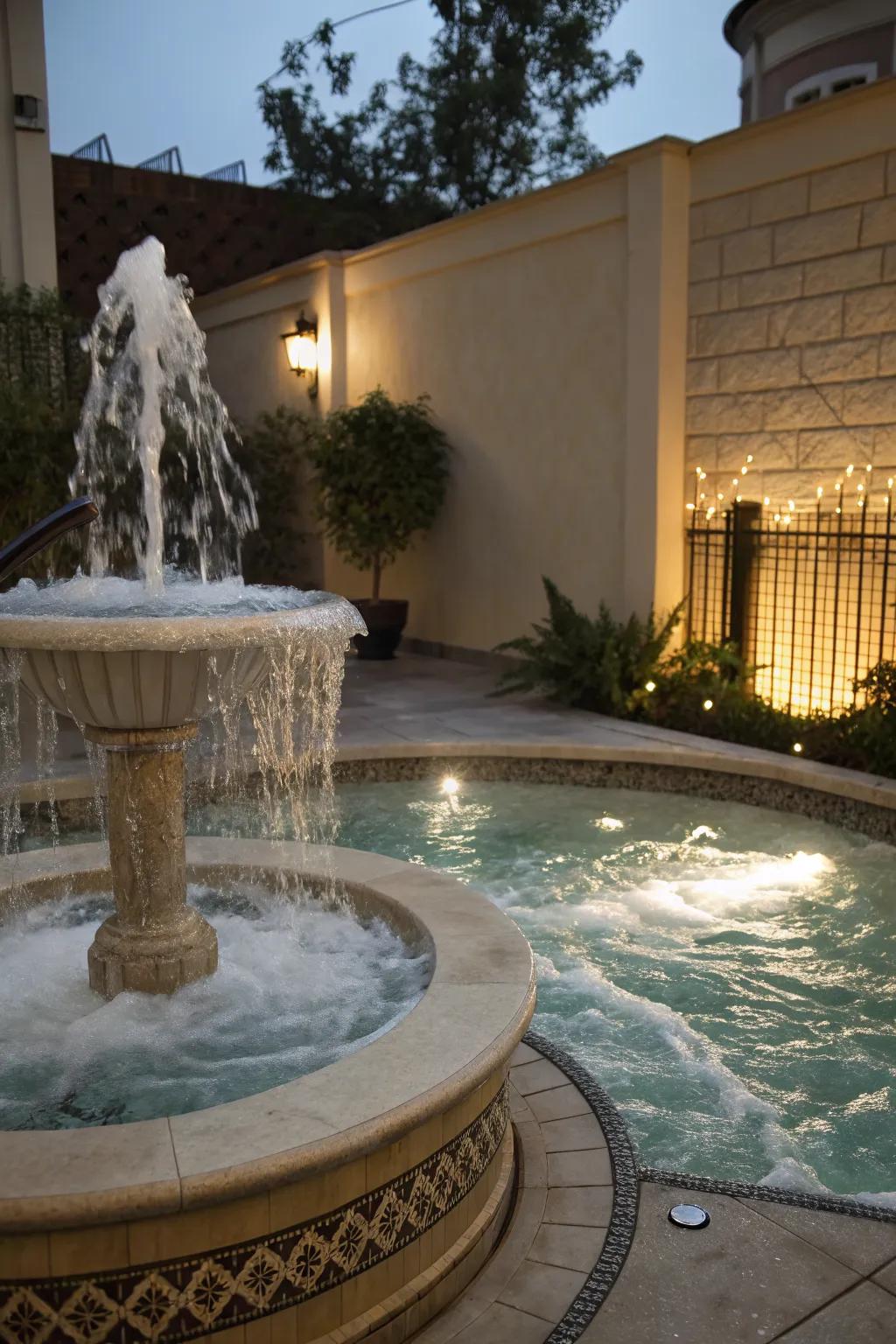 Water features add an extra layer of tranquility to your jacuzzi area.