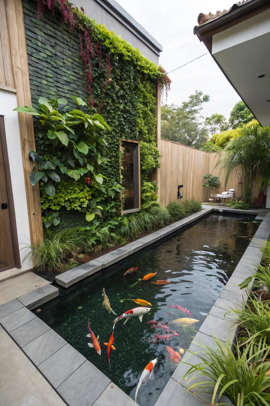 A vertical garden adds lushness without taking extra space.