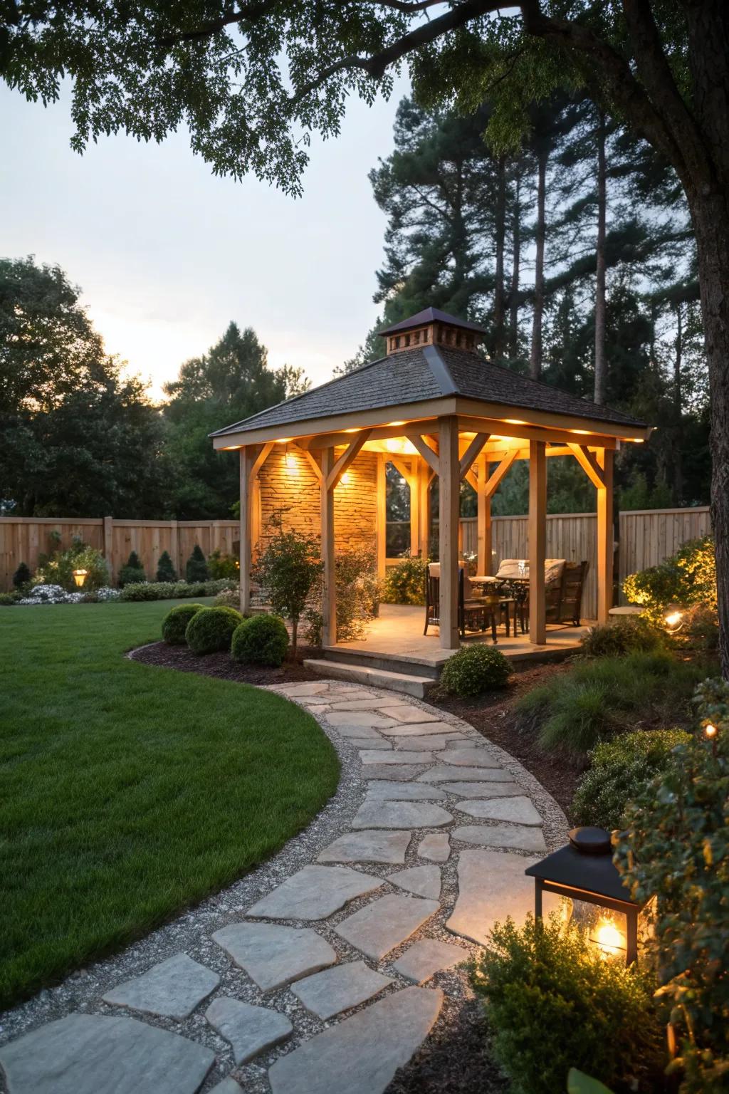 A pavilion with elegant integrated lighting for enchanting evenings.