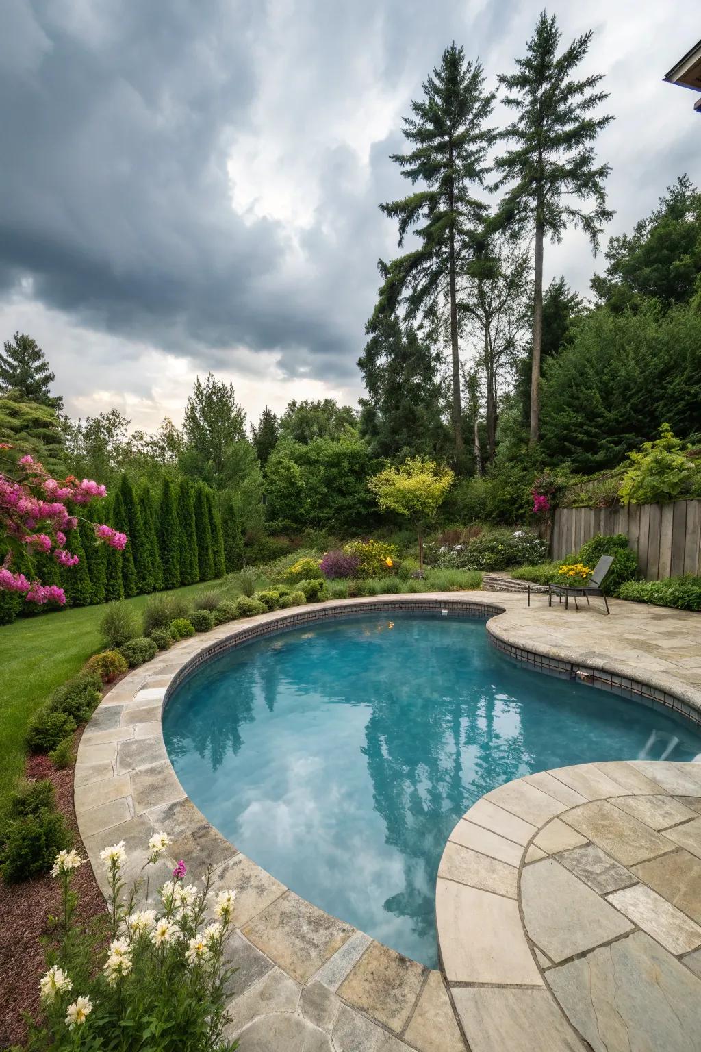 Soft and organic with a curved pool design.