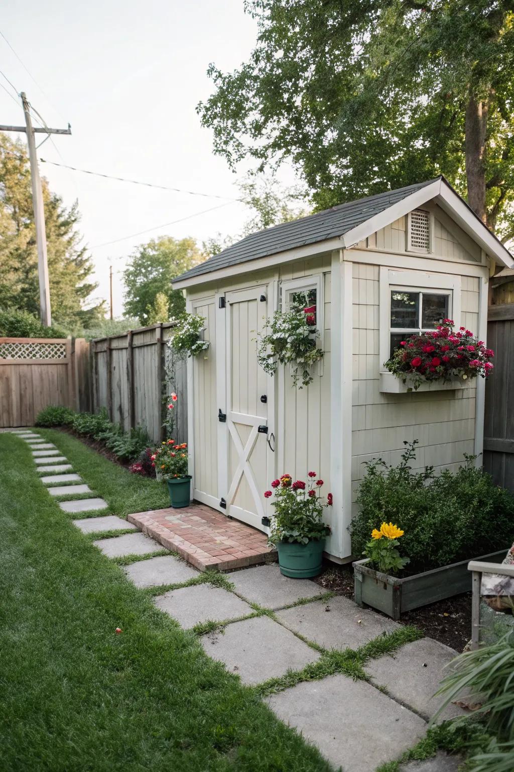 Sheds offer both functionality and privacy in backyard designs.