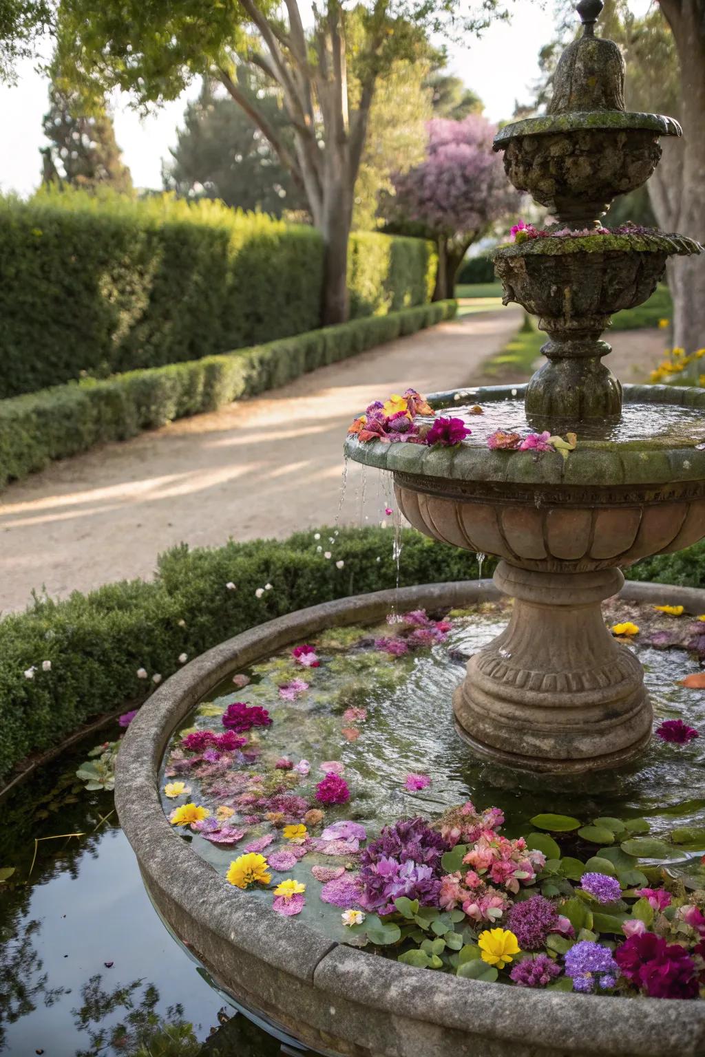 Floating blooms add seasonal beauty to your fountain.