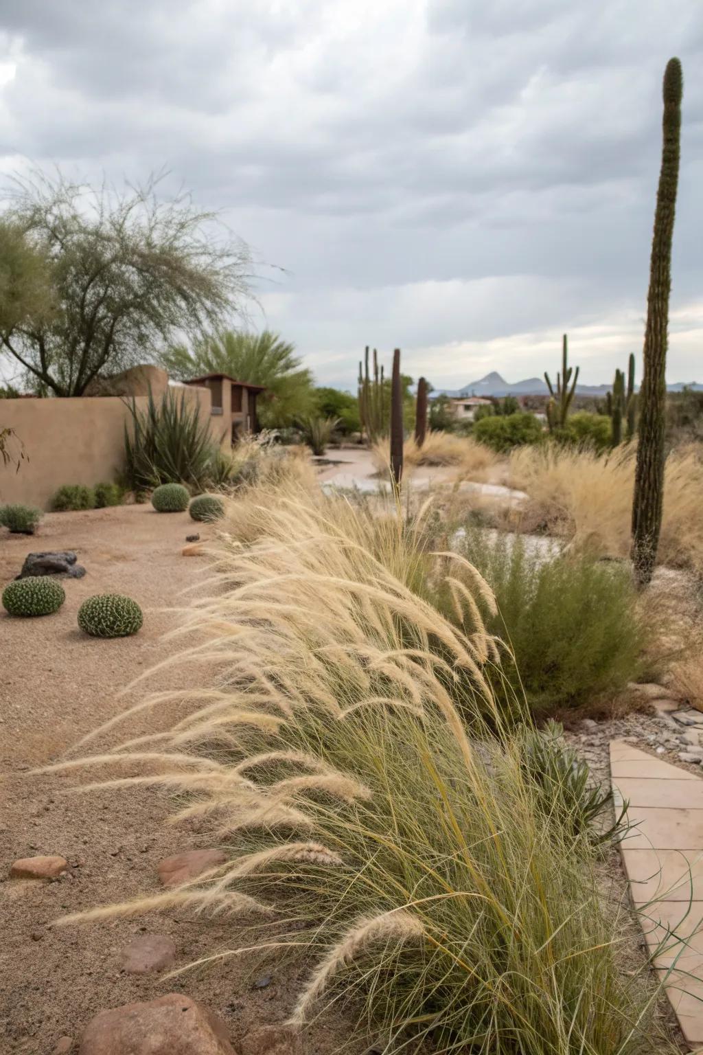 Ornamental grasses bring texture and movement to the landscape.