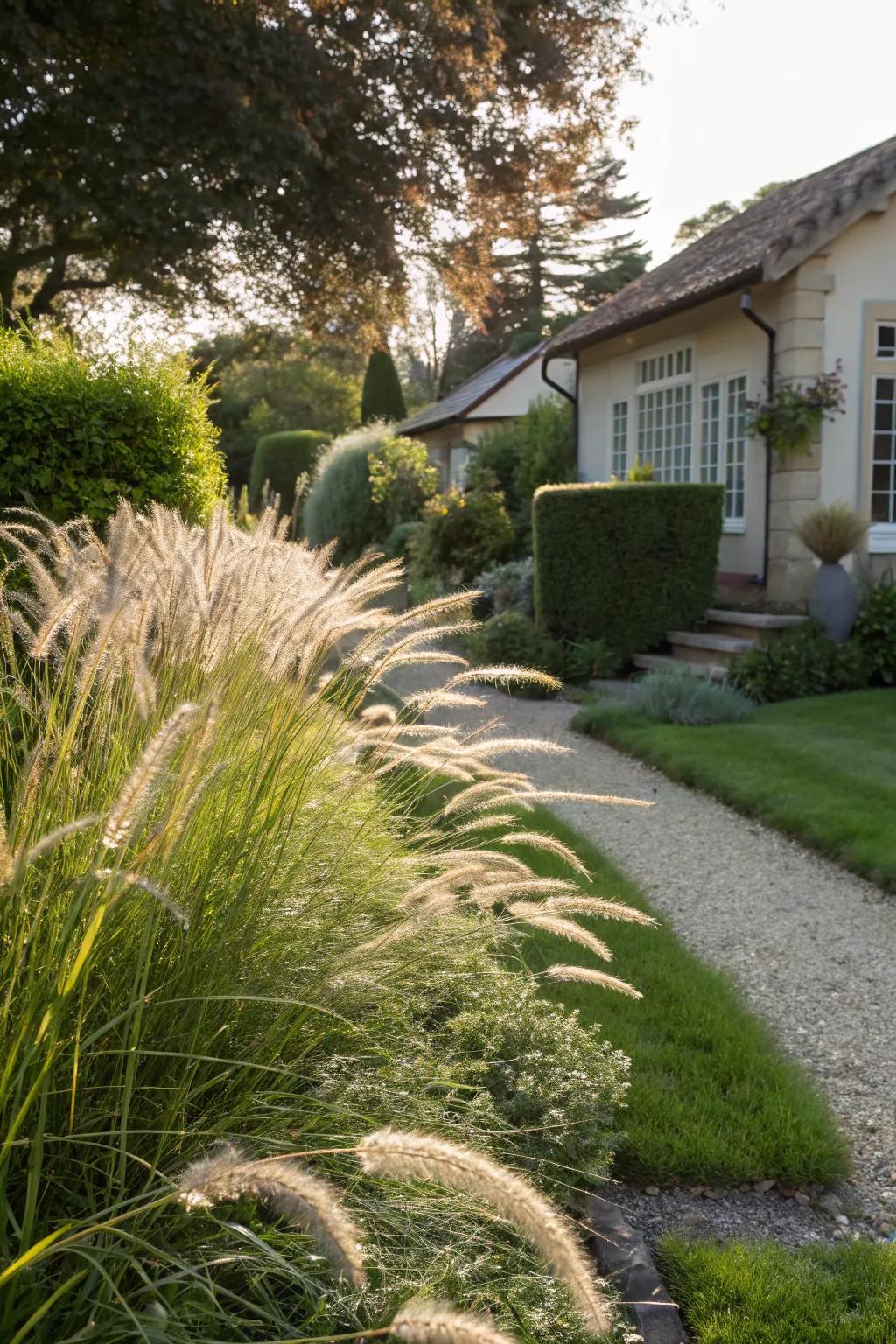 Ornamental grasses add texture and year-round interest.