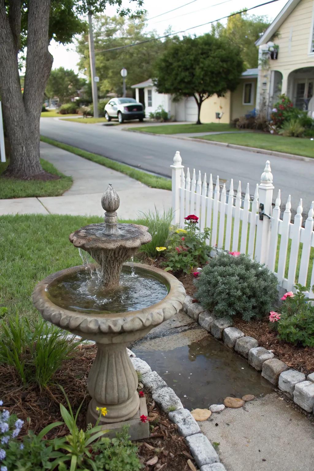 Water features add tranquility and attract wildlife.