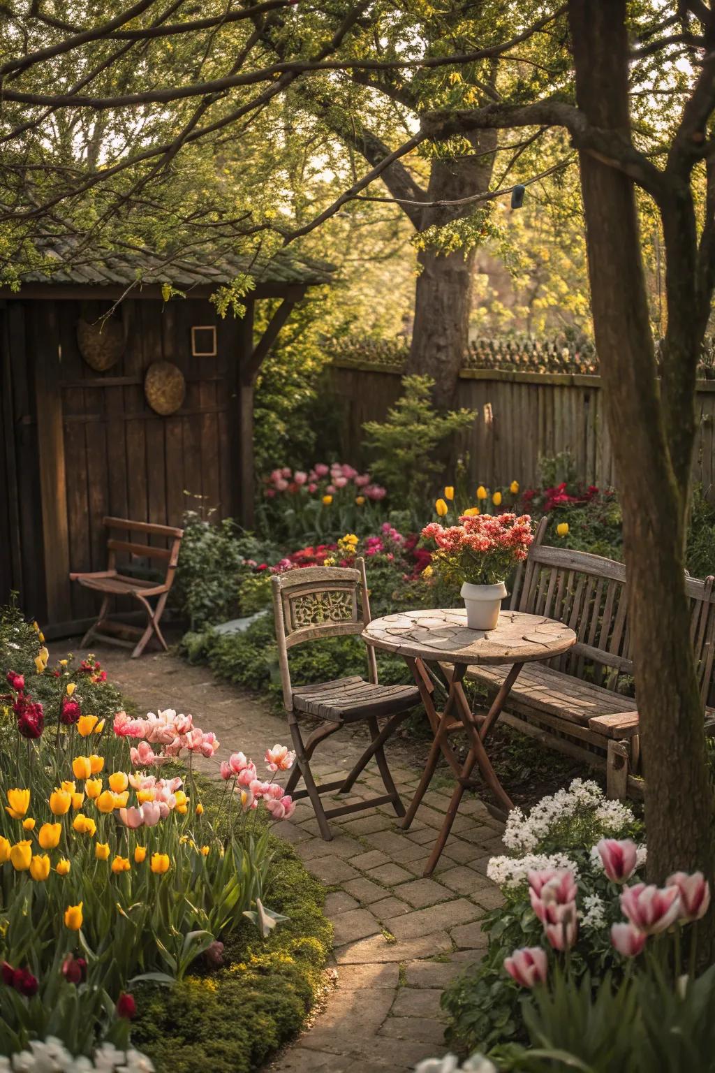A nostalgic garden nook with vintage charm.