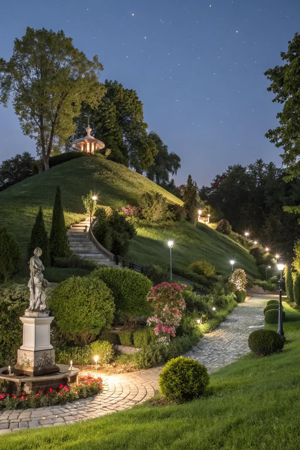 Illuminate your hillside with strategic lighting.