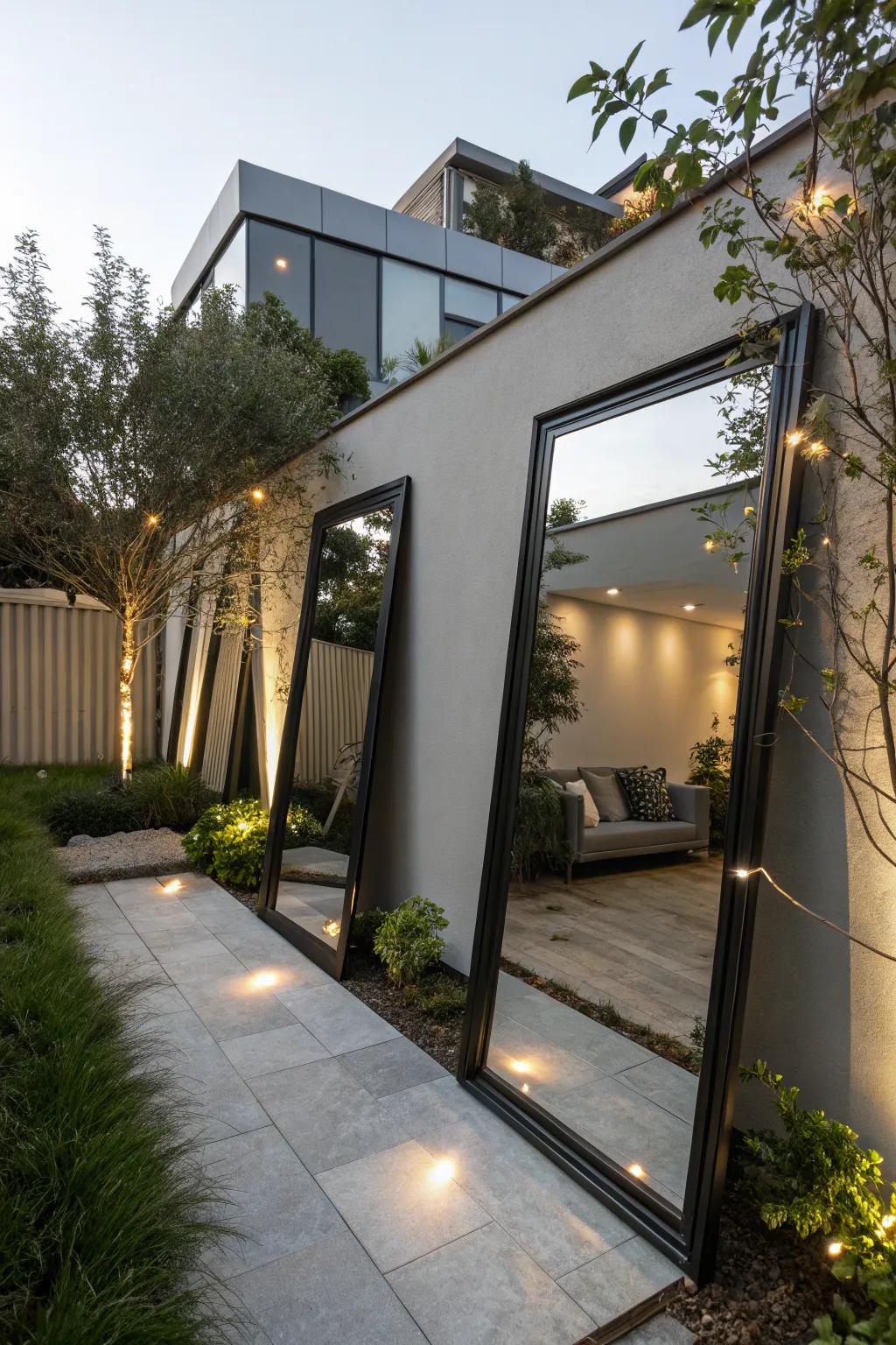 Reflective surfaces make a small patio feel larger.