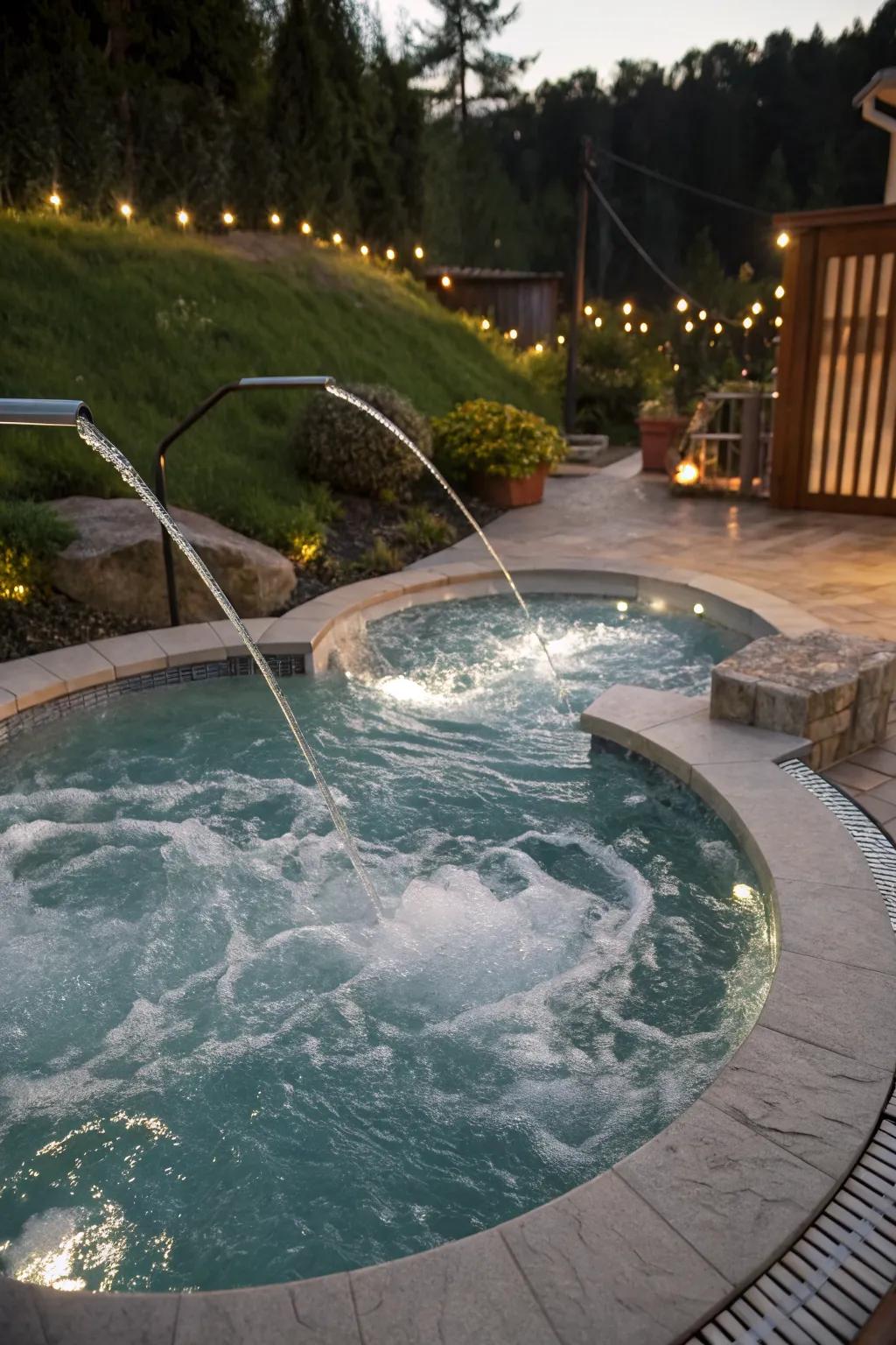 Jets adding spa-like relaxation to a small pool.