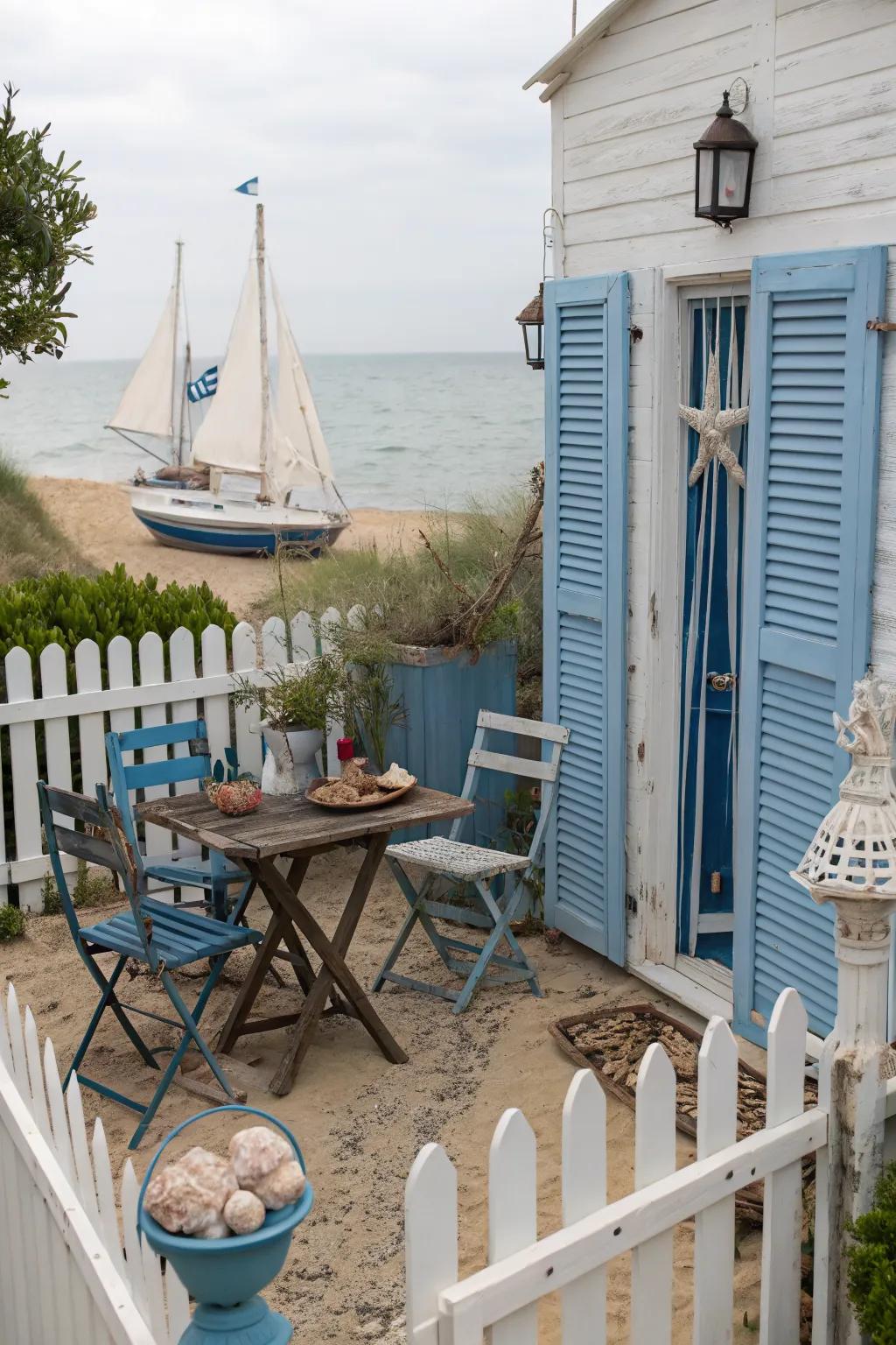 Nautical decor bringing coastal charm to a small patio.