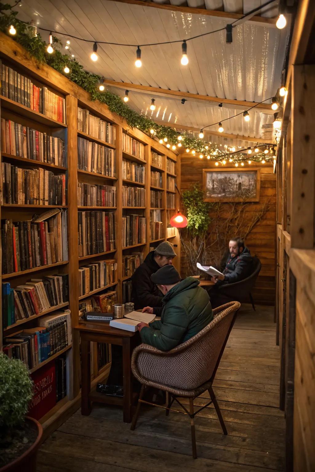 A book-themed shed bar is perfect for literary enthusiasts.