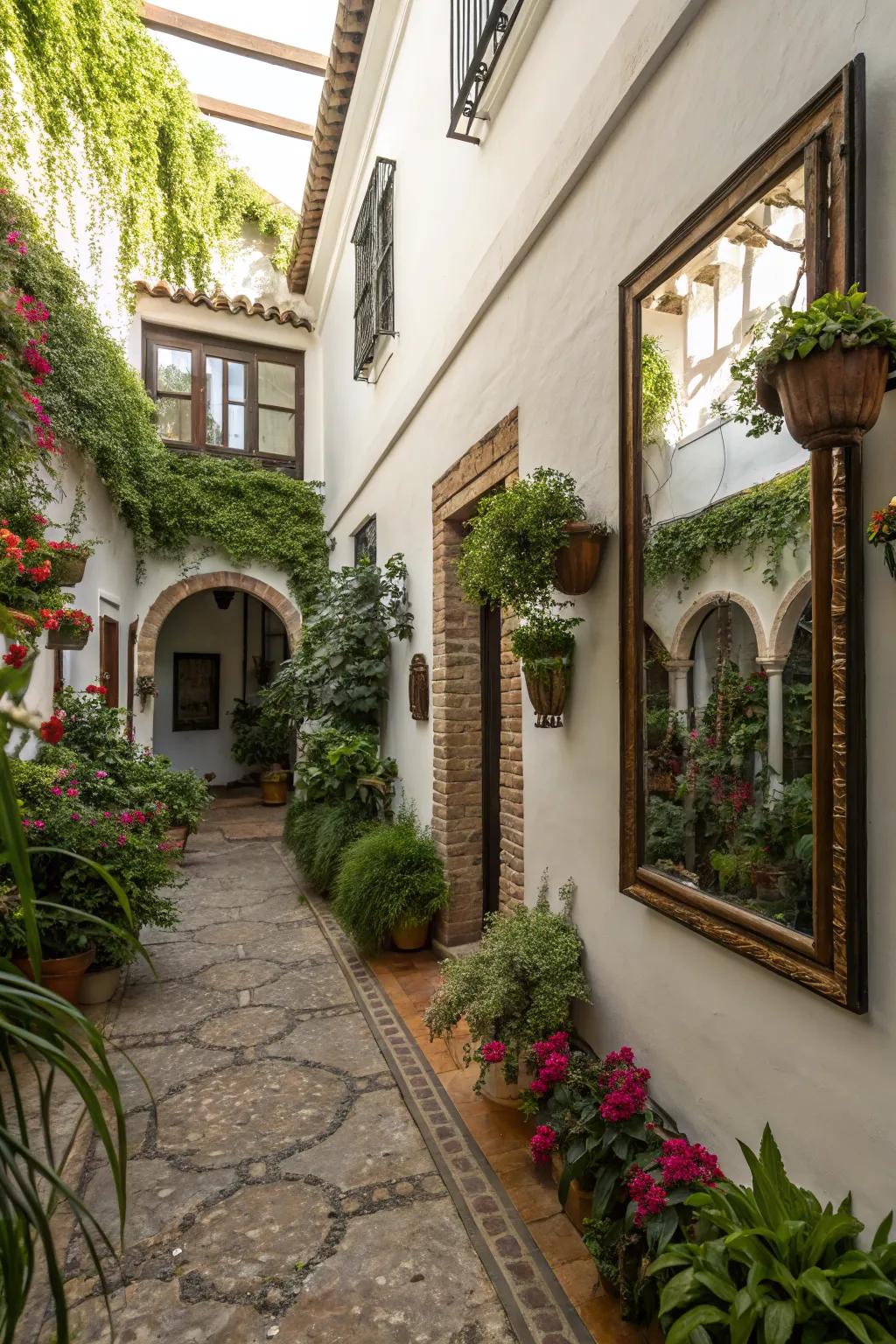Mirrors expand the space and reflect beauty in your courtyard.