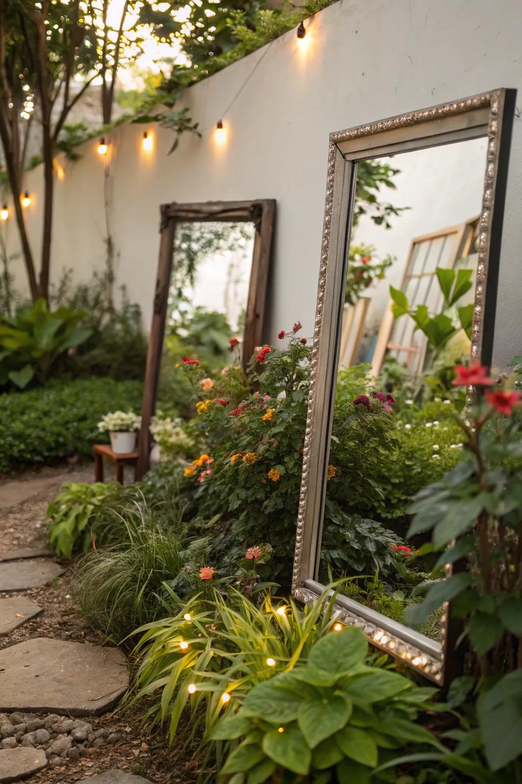 Reflective surfaces enhance light and growth in shaded garden areas.