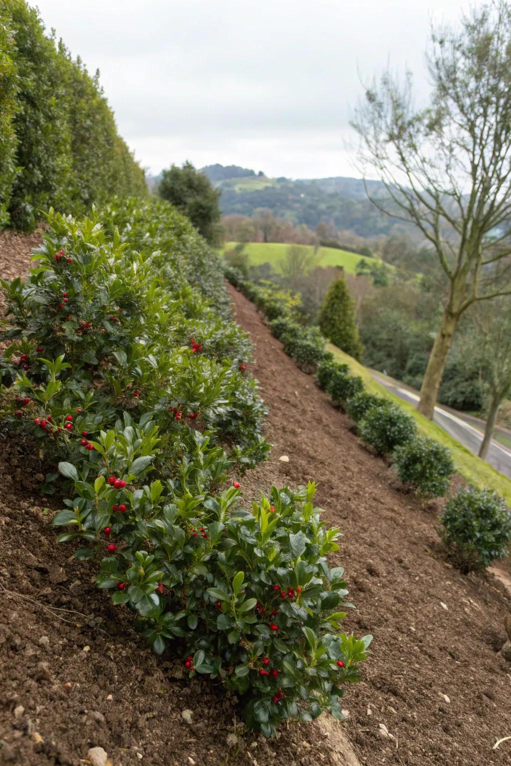 Stabilize slopes beautifully with Soft Touch Holly.