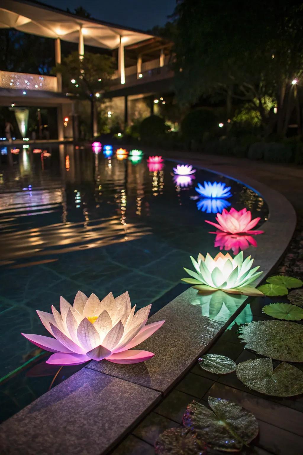 Solar water lilies add whimsical charm to pools