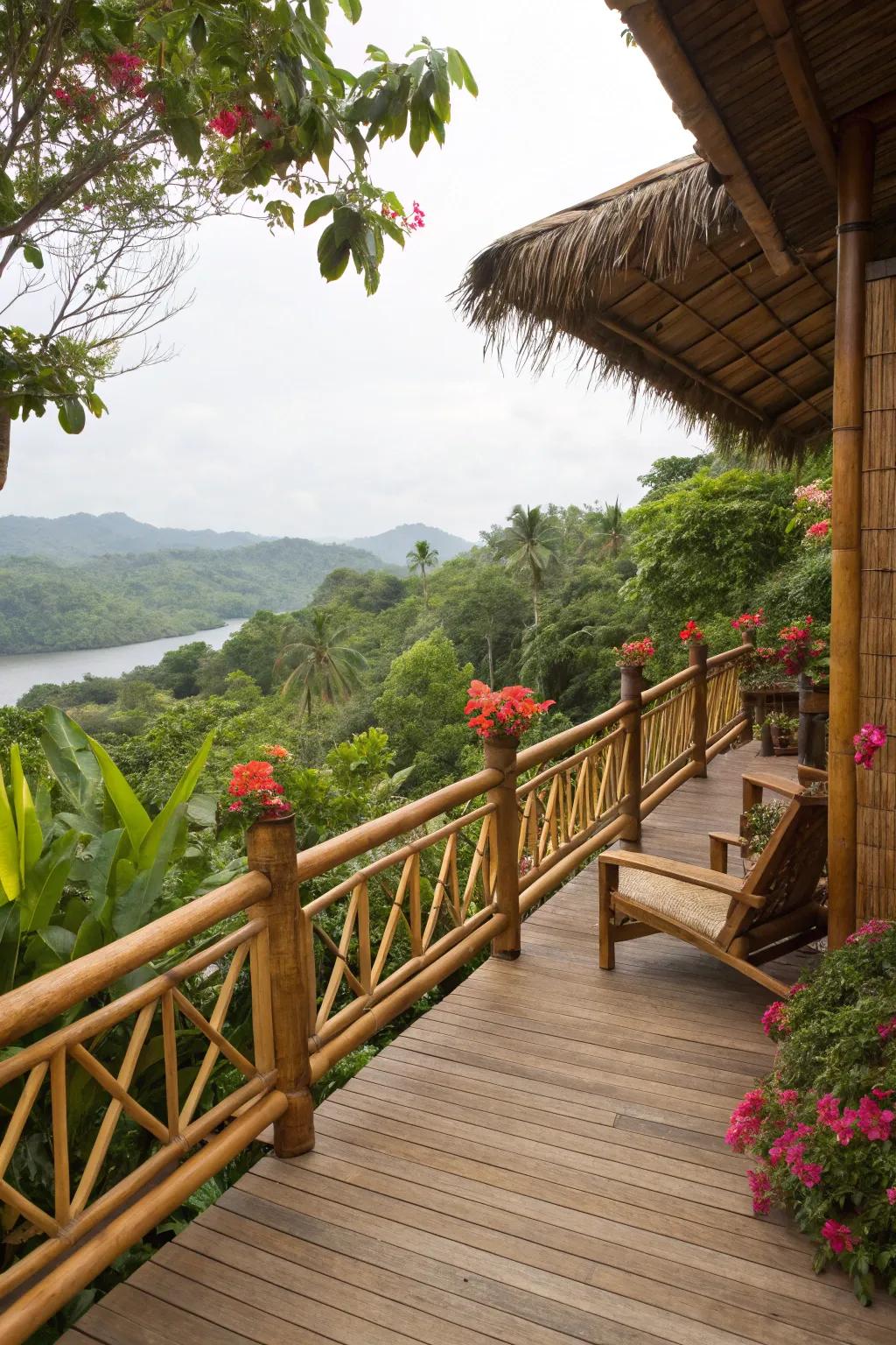 Tropical-inspired railings made of bamboo for a vacation vibe.