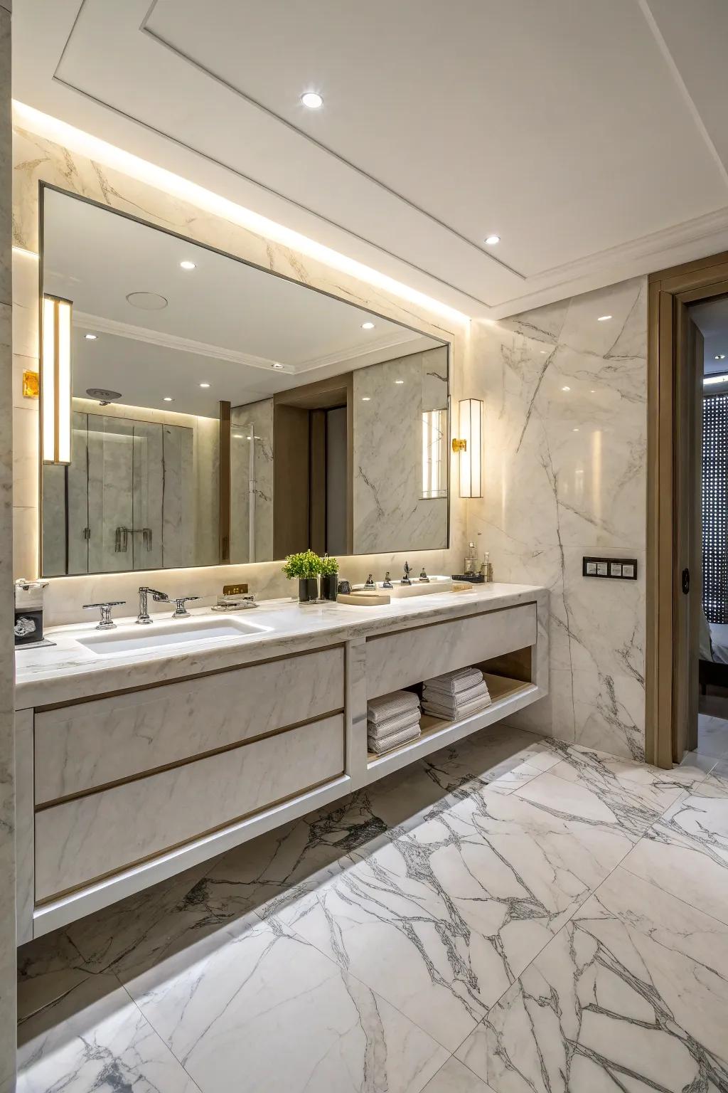 Marble surfaces add a touch of elegance and luxury to your spa bathroom.