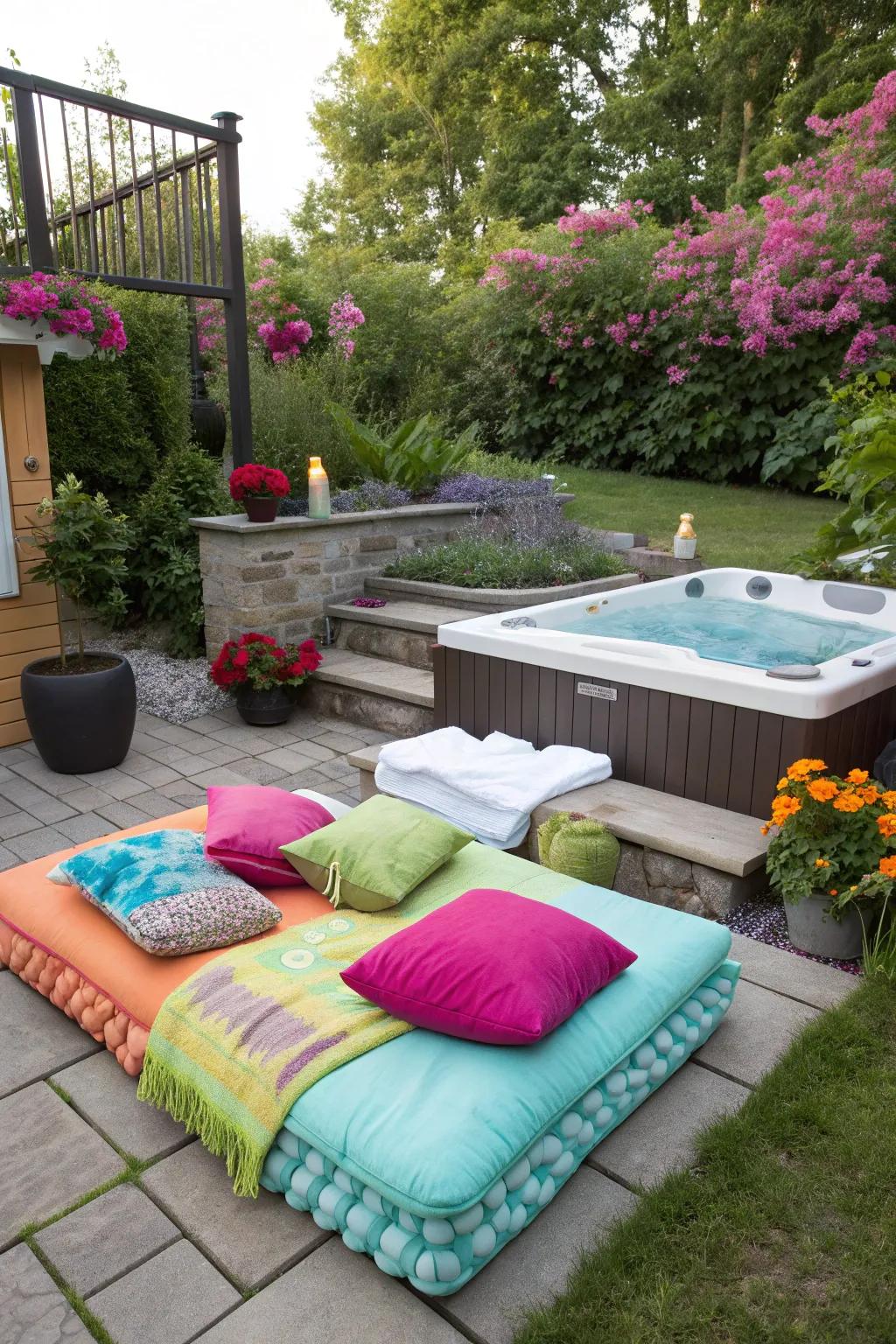 Colorful accents bring vibrancy to your spa area.