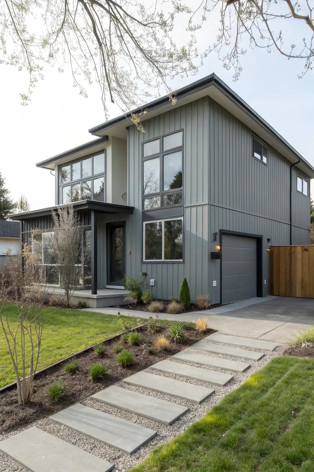 Industrial gray provides a sleek, modern feel to this sophisticated split-level home.