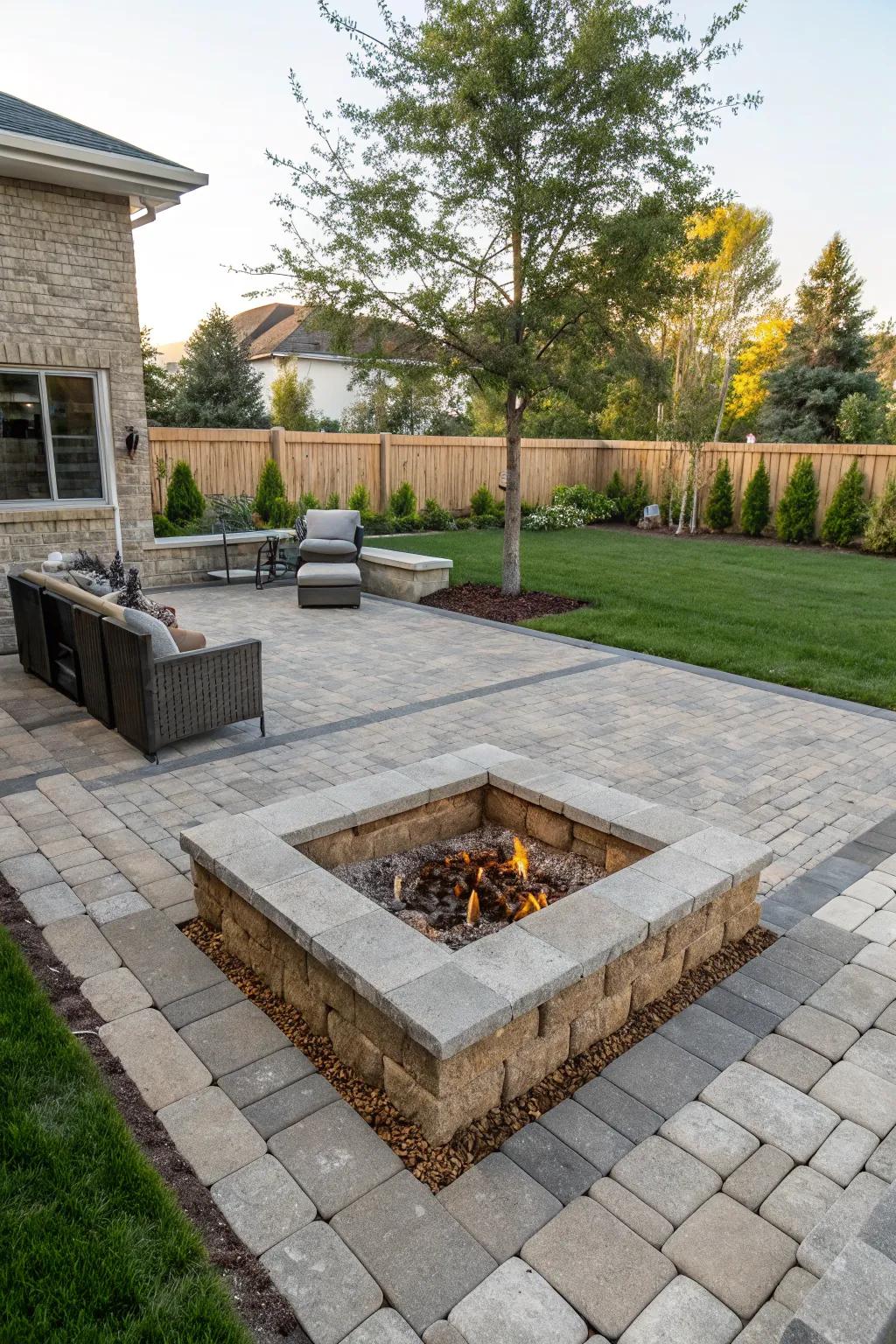 Blend your fire pit with patio pavers for a seamless design.