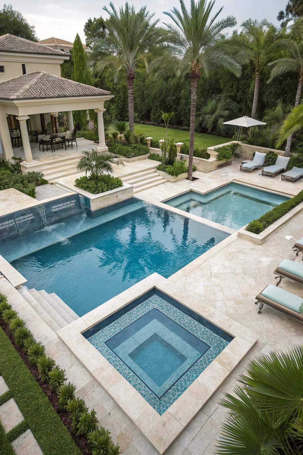 Multi-level designs add depth and dimension to a square pool.